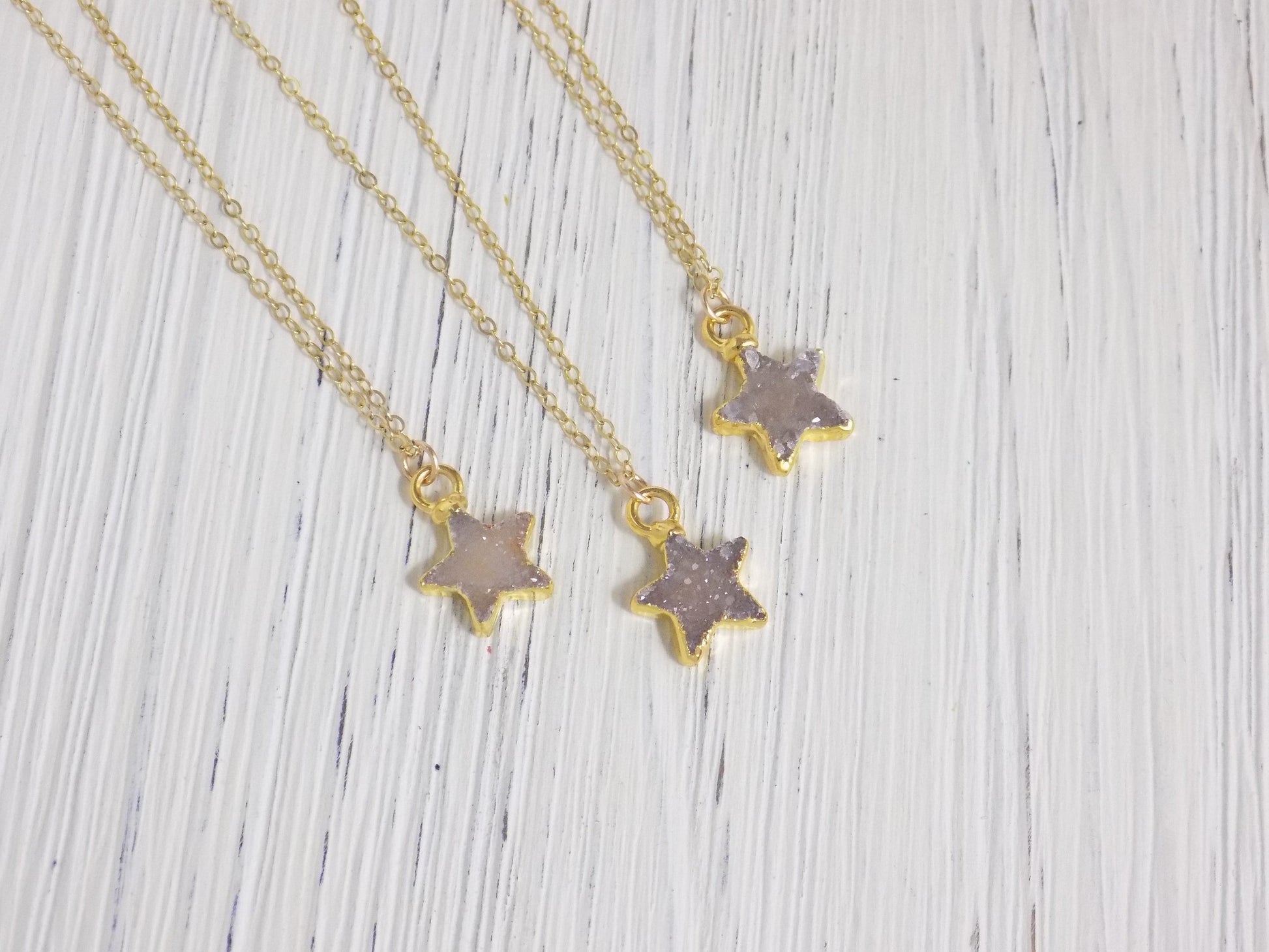 Star Druzy Necklace, Unique Star Necklace, Personalized Initial, Boho Gifts For Daughter, R11-10