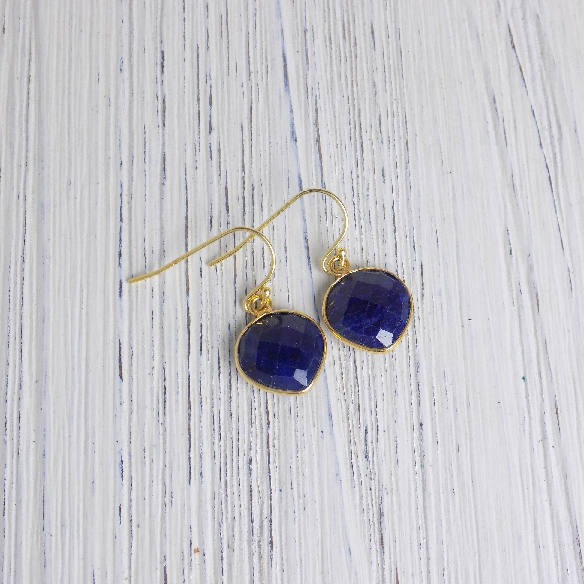Blue Sapphire Drop Earrings Gold, Gifts For Mom, M5-383