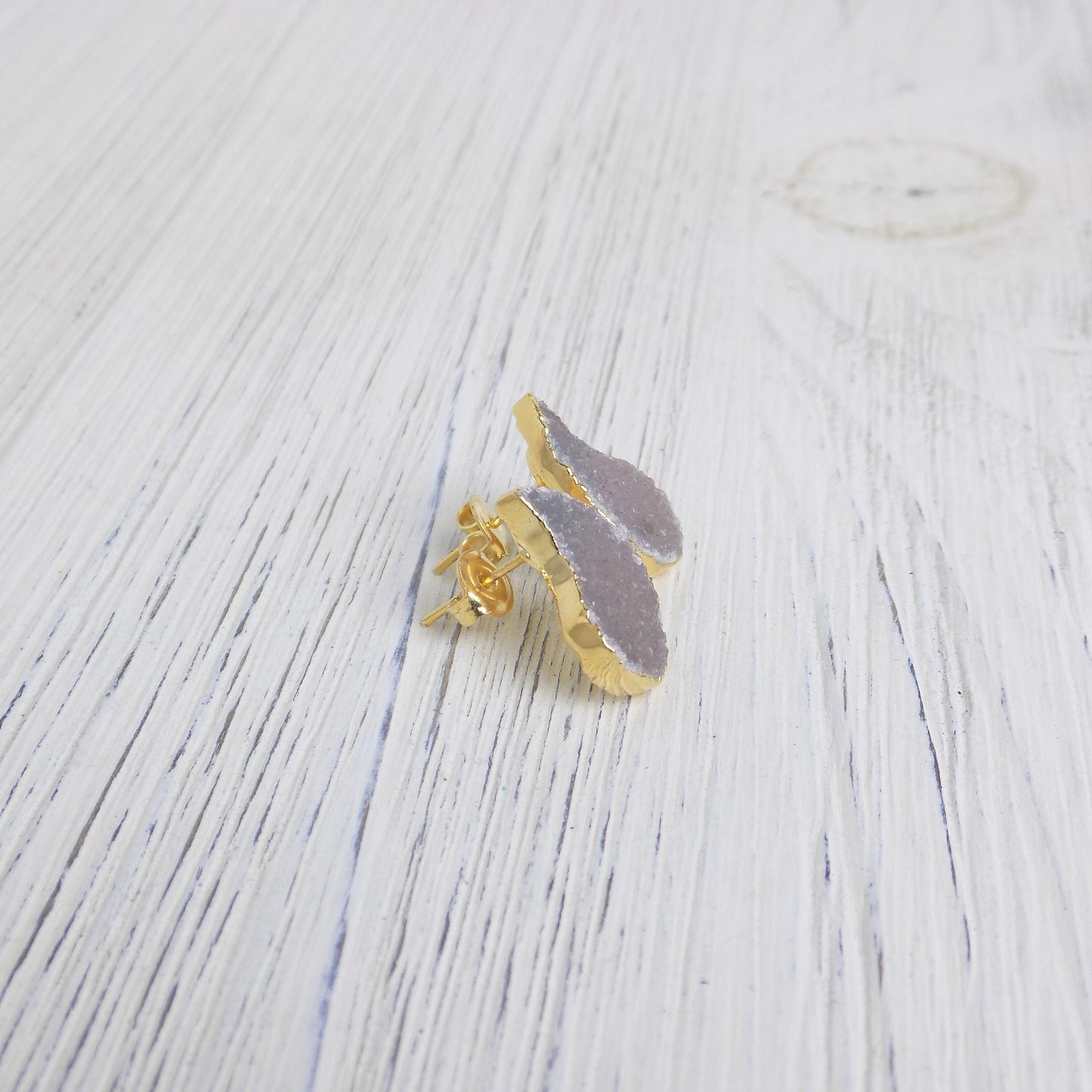 Genuine Teardrop Druzy Natural Gemstone Earrings Studs Gold Dipped, R13-405
