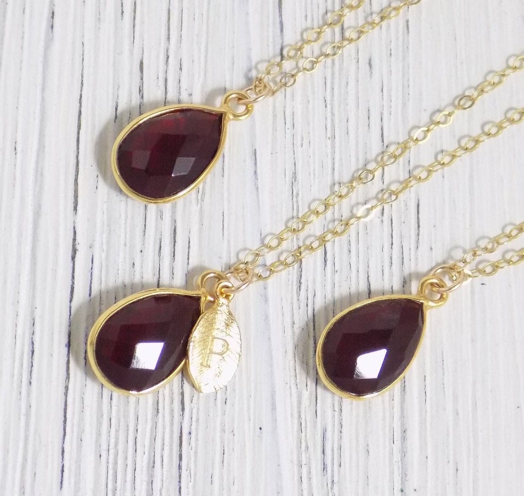 Garnet Necklace Gold Personalized, Wine Burgundy Crystal, January Birthstone, Valentines Day Gifts For Her, M4-44