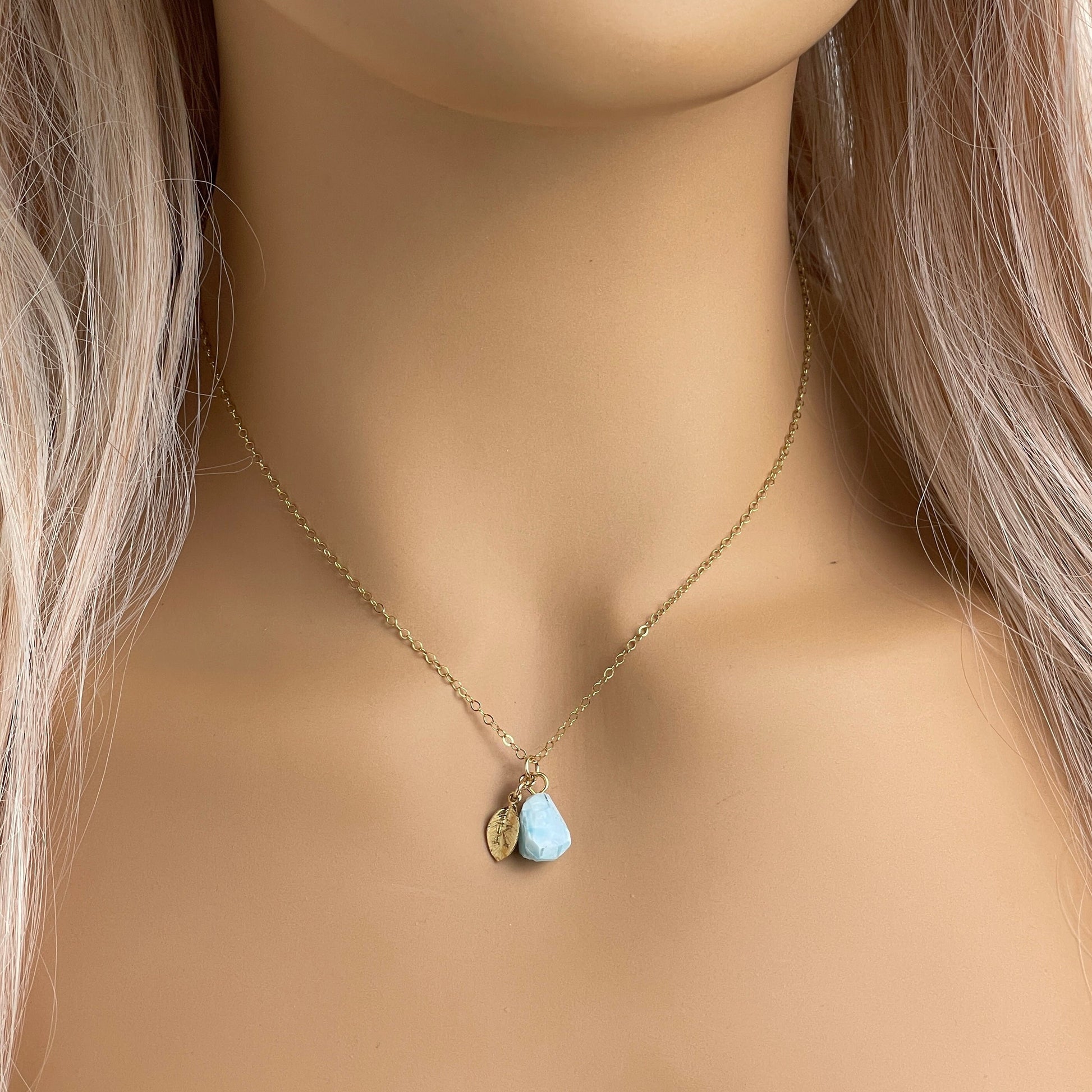 Blue Larimar Necklace Personalized, Raw Larimar Gemstone on 14K Gold Filled Chain, Christmas Gift For Best Friend, Gifts For Wife, M5-349