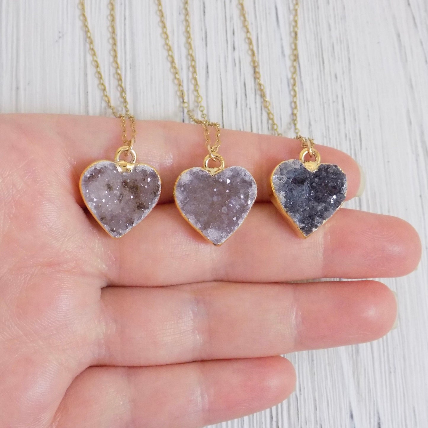 Heart Shaped Druzy Necklace - 14K Gold Filled Chain