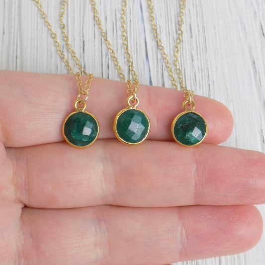 Raw Emerald Necklace - Small Emerald Necklace Gold Fill