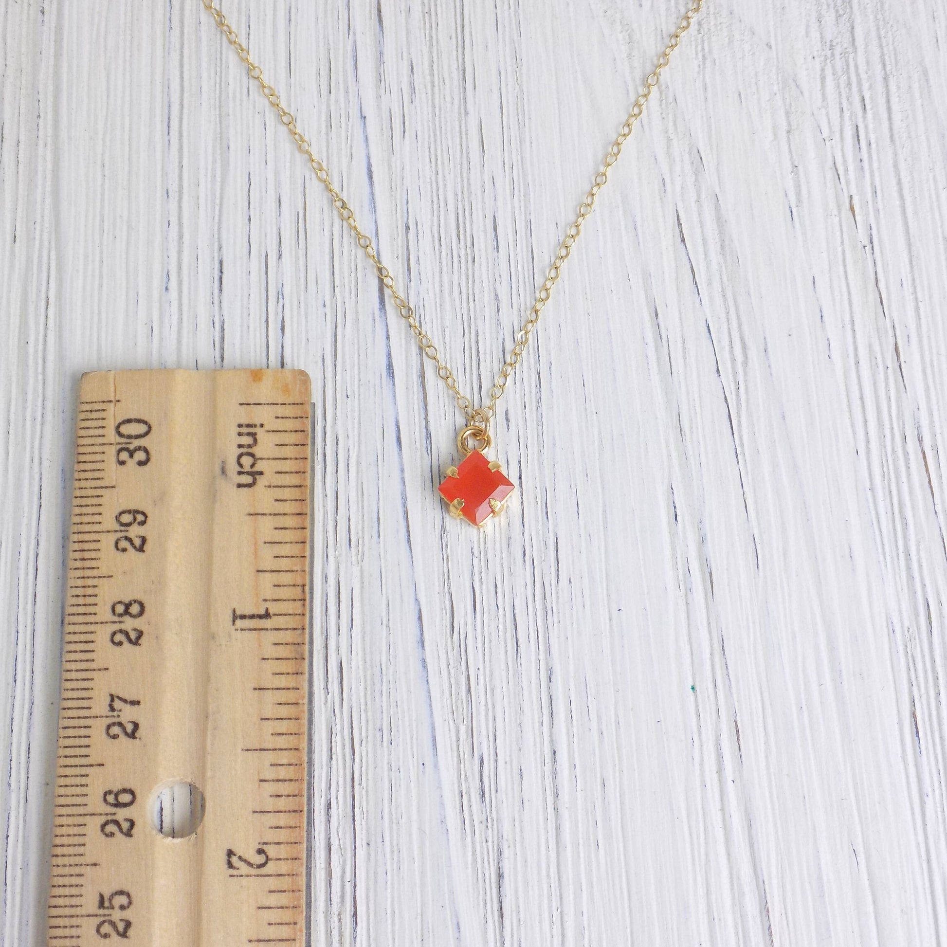 Tiny Carnelian Necklace, Orange Crystal Charm Necklace Layering, 14K Gold Filled Chain, Gift For Wife, M6-30