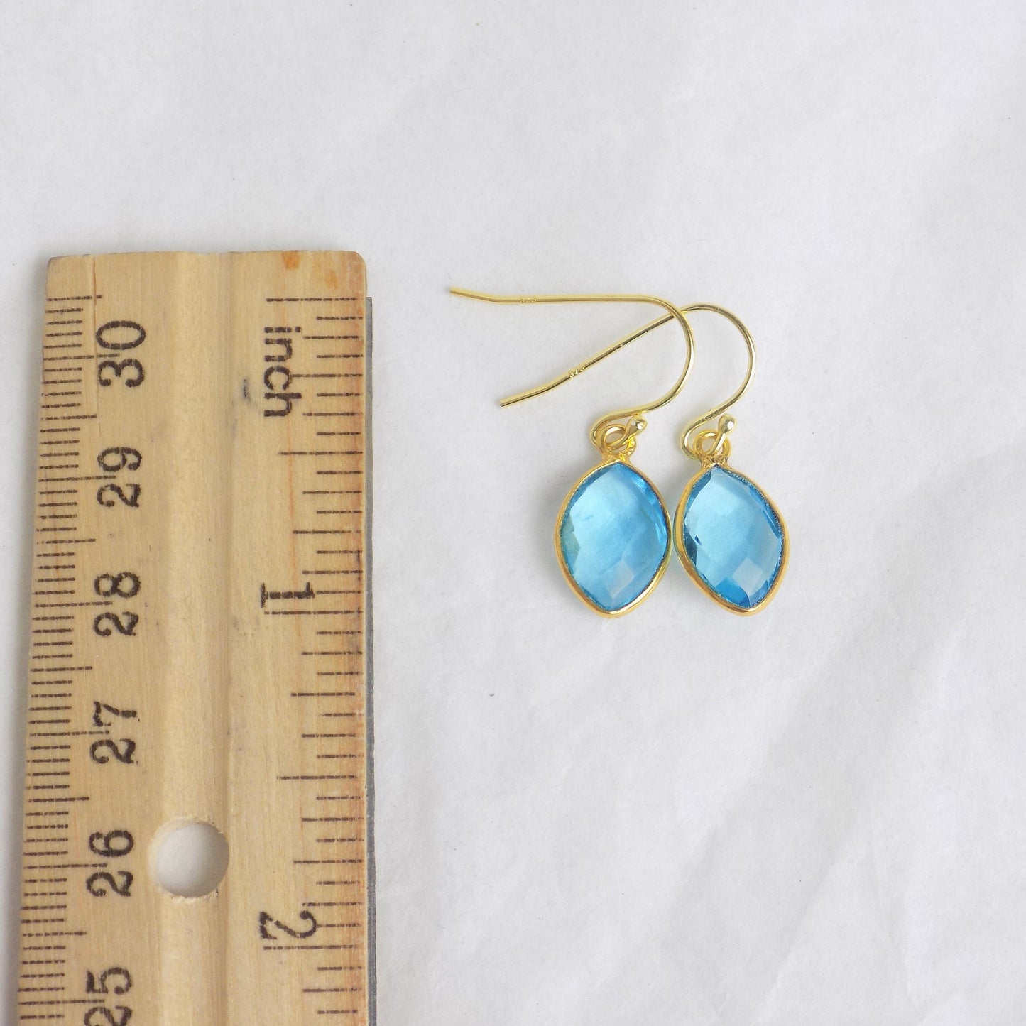 Blue Topaz Dangle Earrings Gold, Minimalist Gemstone Earring For Women, Christmas Gifts For Her, M6-44