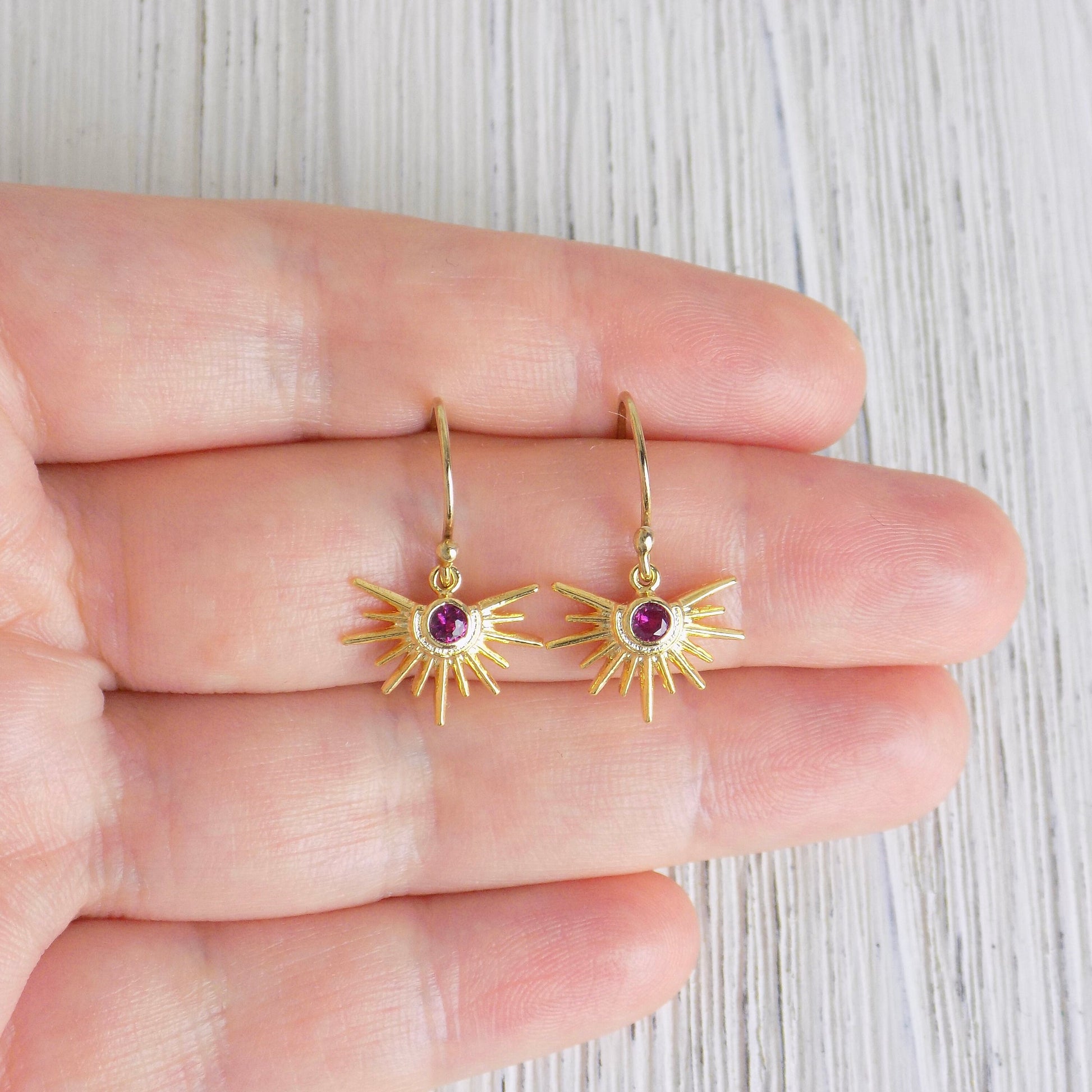 July Birthday Gift, Ruby Sun Earrings, Sun Burst Earrings Gold, Gift For Best Friend, M5-362