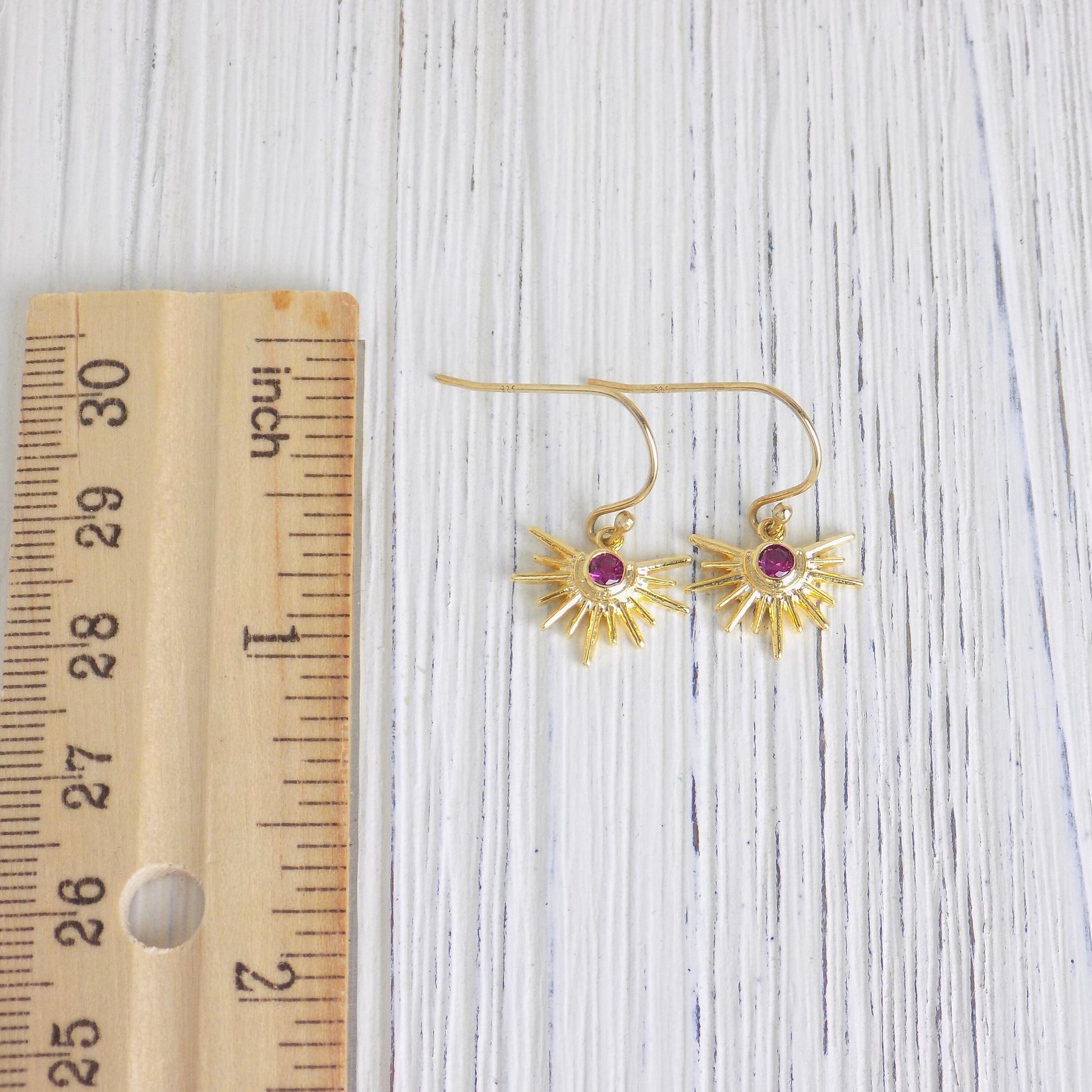 July Birthday Gift, Ruby Sun Earrings, Sun Burst Earrings Gold, Gift For Best Friend, M5-362