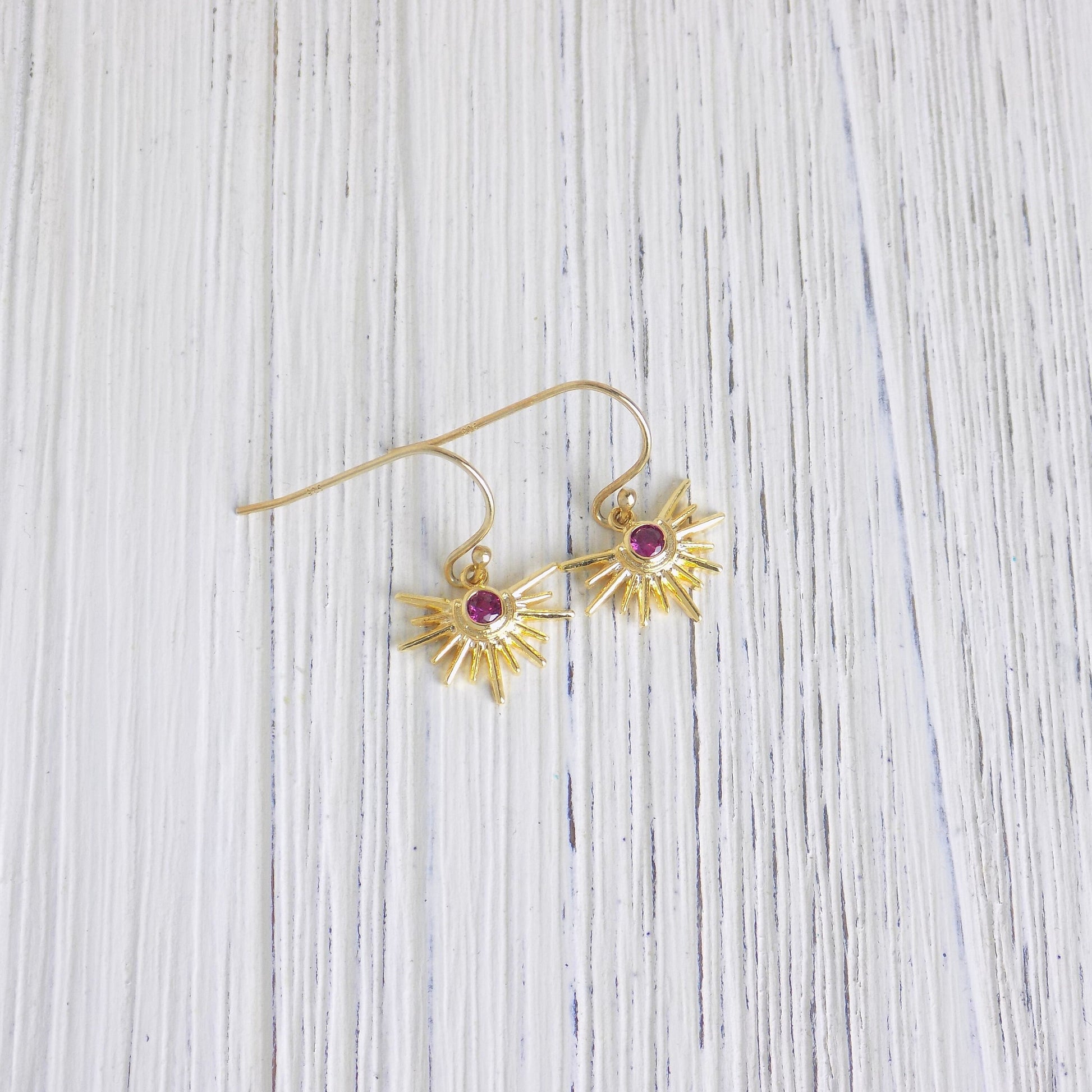 July Birthday Gift, Ruby Sun Earrings, Sun Burst Earrings Gold, Gift For Best Friend, M5-362