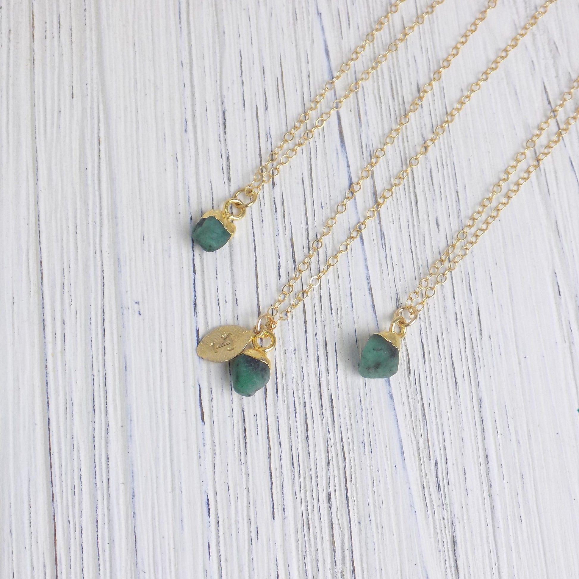Tiny Green Emerald Gemstone Necklace Gold Personalized, Gift For Mom, M6-49