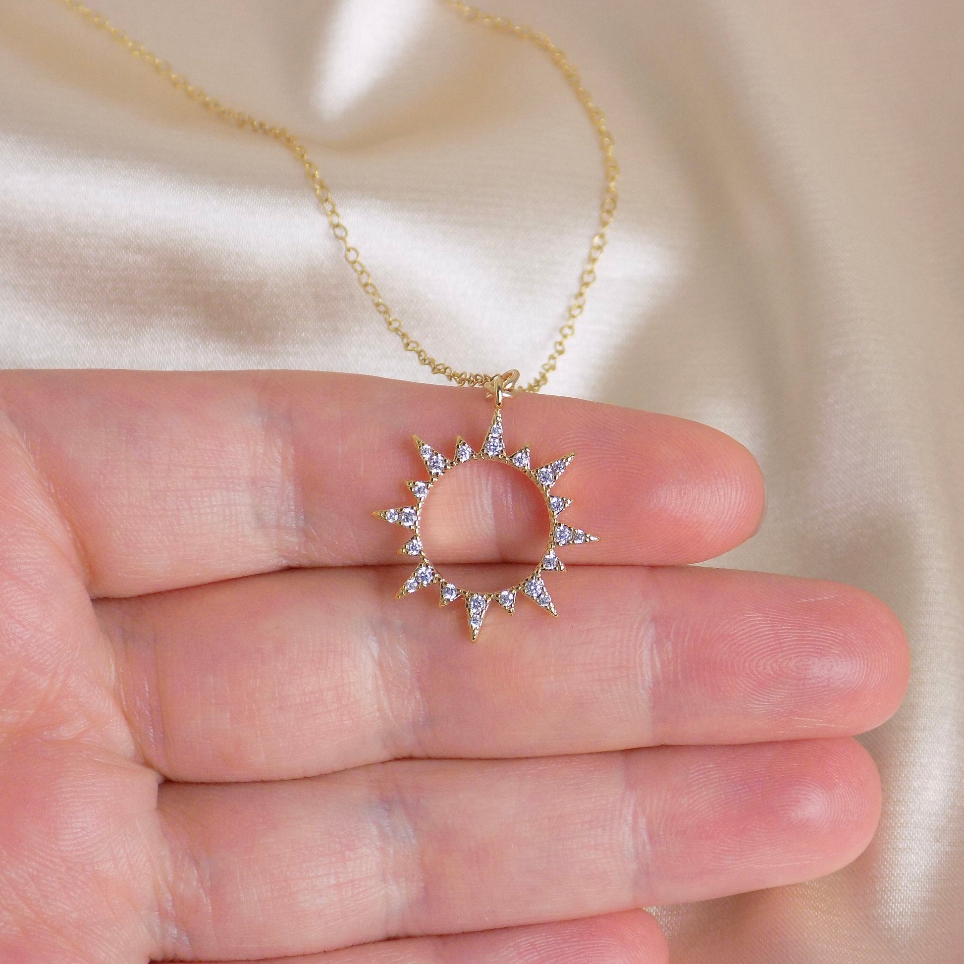 Minimalist Sun Necklace with Cubic Zirconia Stones on 14K Gold Filled Chain, M6-588