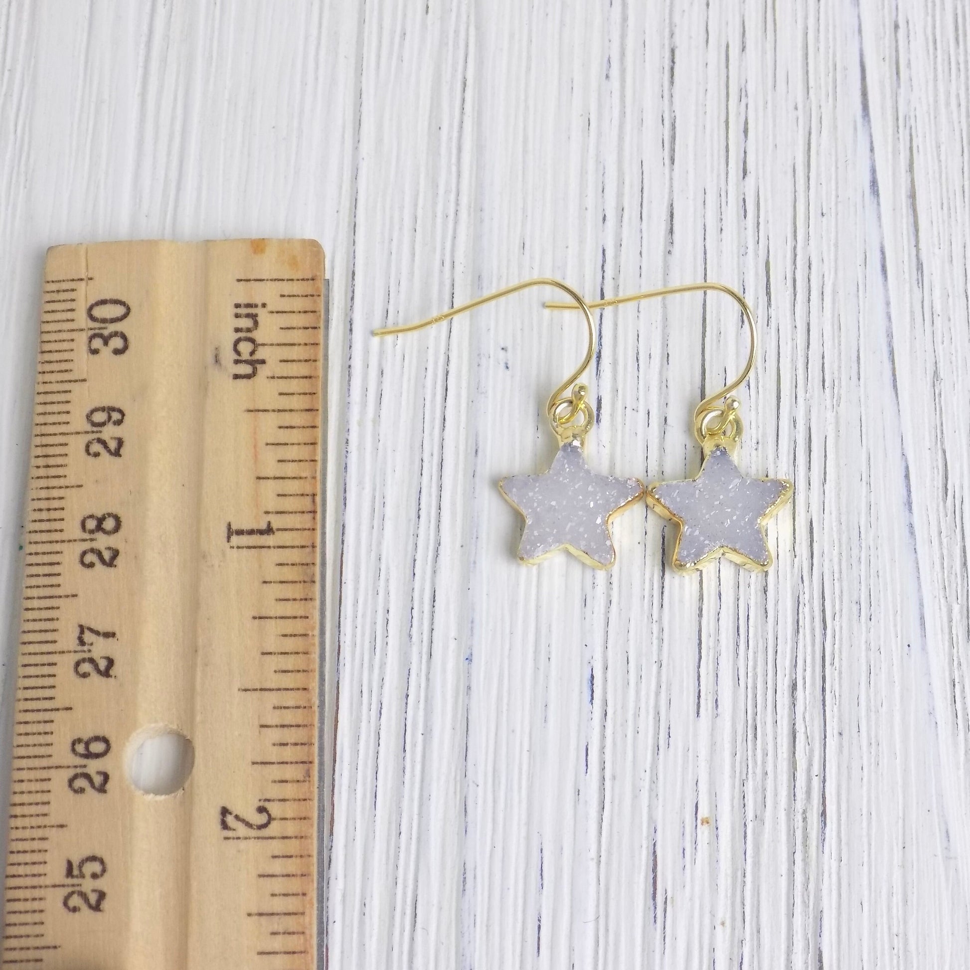 Gifts For Her, Small Star Druzy Drop Earrings Gold Dipped Sparkly, R11-10