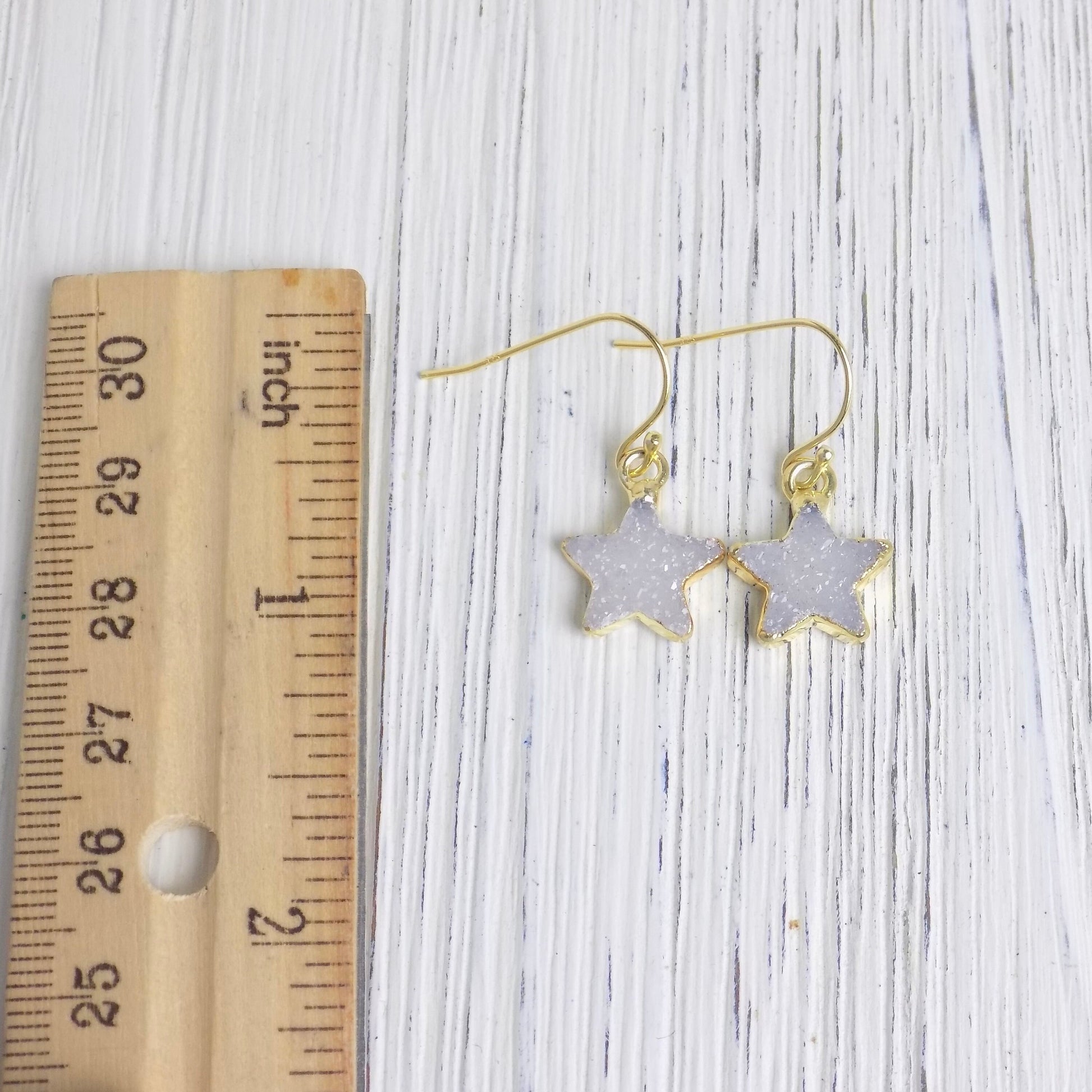Gifts For Her, Small Star Druzy Drop Earrings Gold Dipped Sparkly, R11-10