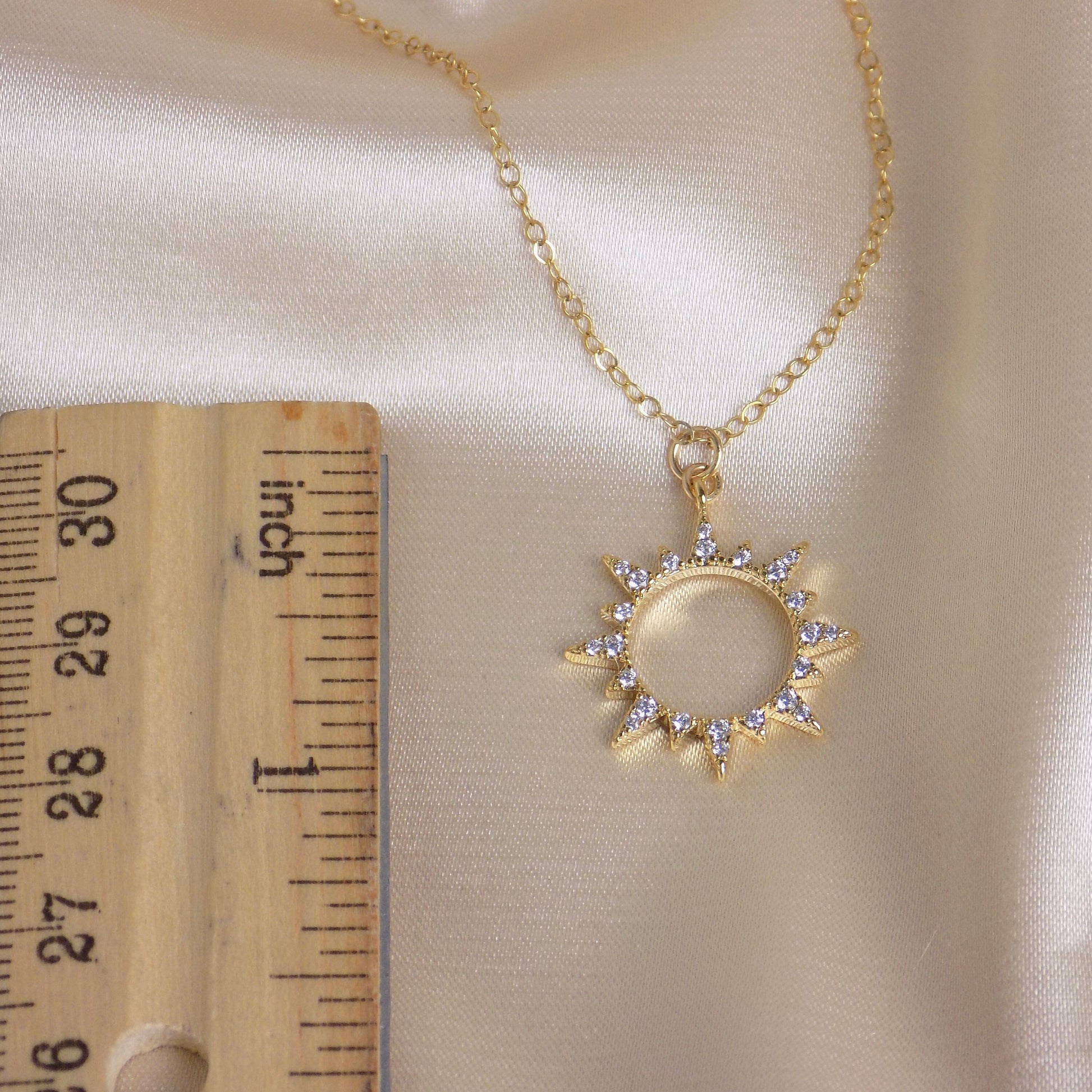 Minimalist Sun Necklace with Cubic Zirconia Stones on 14K Gold Filled Chain, M6-588