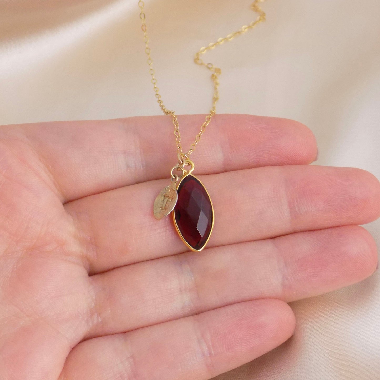 Garnet Necklace Gold Personalized, Dark Red Crystal Pendant, Mothers Day Gift, M6-98
