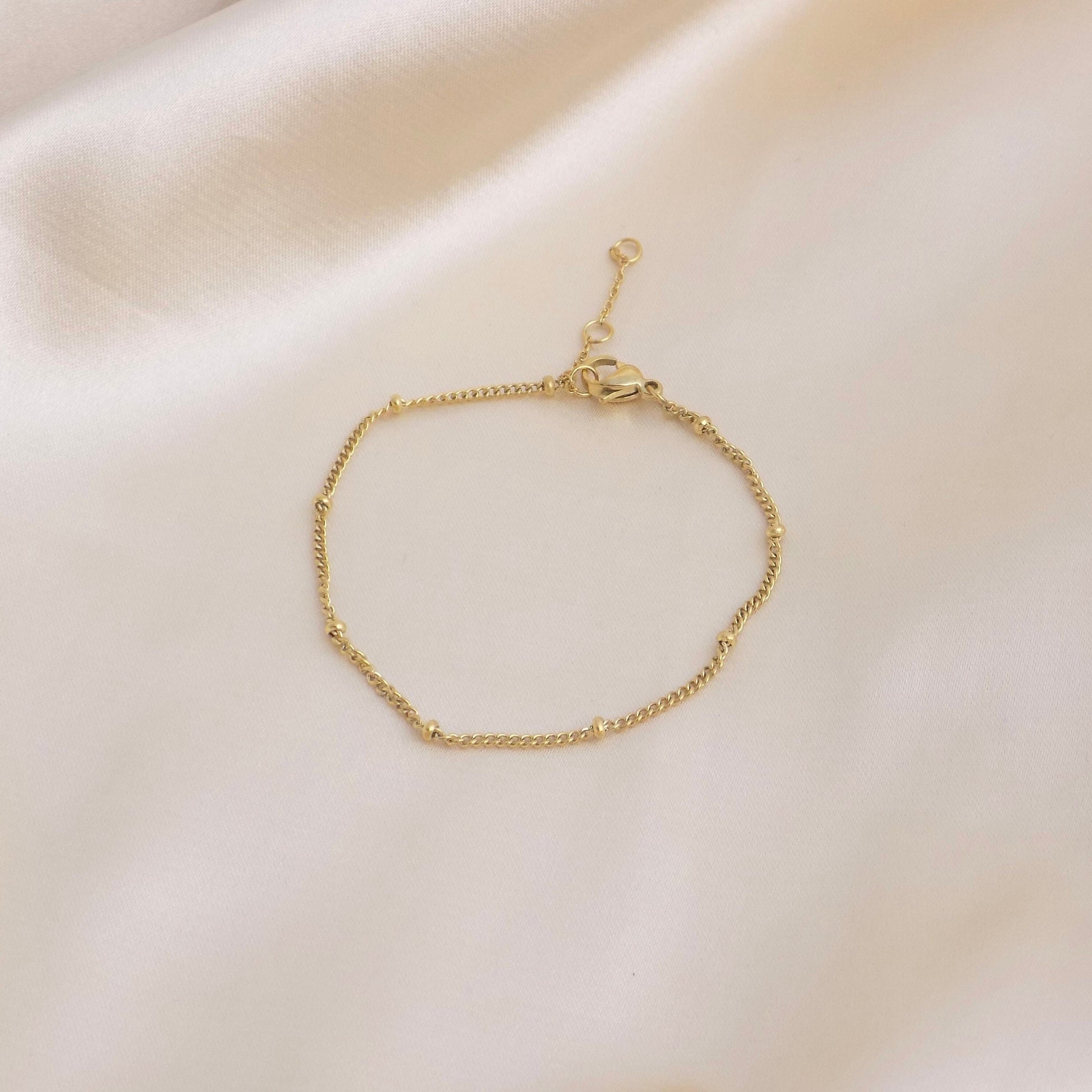 Satellite Chain Bracelet, 18K Gold Stainless Steel, Delicate Gold Layer, Dainty Super Thin Bracelet, Simple Everyday Adjustable, M6-106