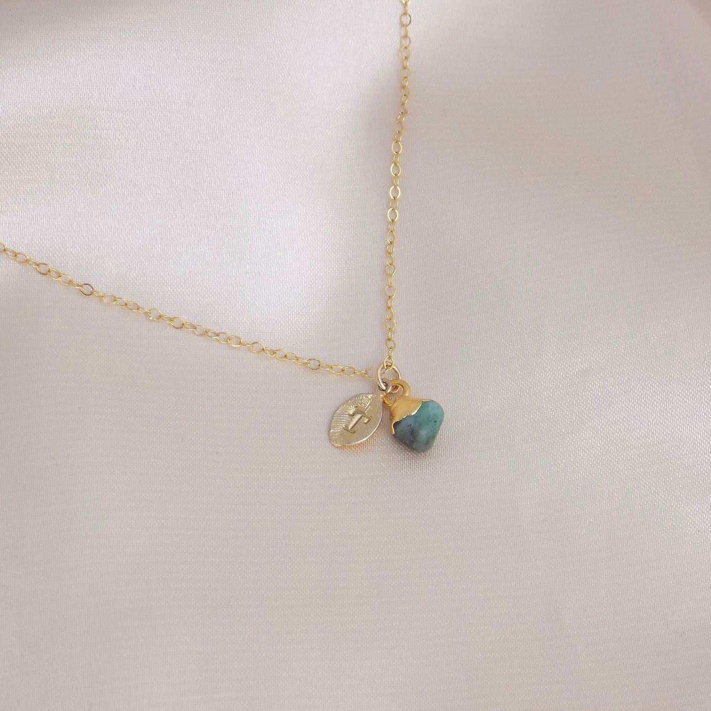 Tiny Raw Emerald Necklace, Personalized Green Emerald Gold, Gift For Her, M6-76