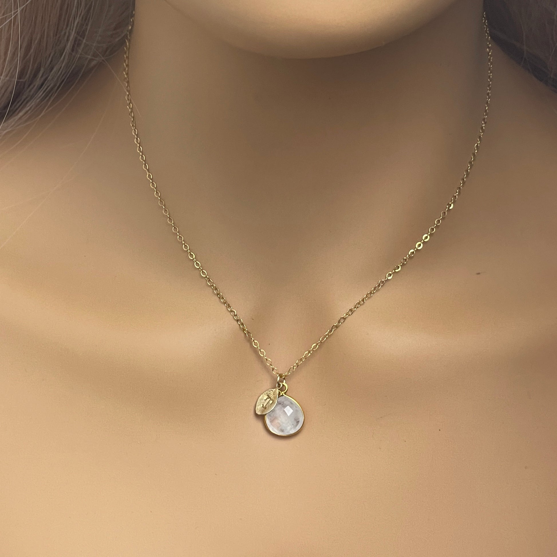 June Birthstone Necklace, Moonstone Necklace Gold, Personalized June Birthstone Necklace, White Crystal Pendant, Gifts For Mom, M6-79