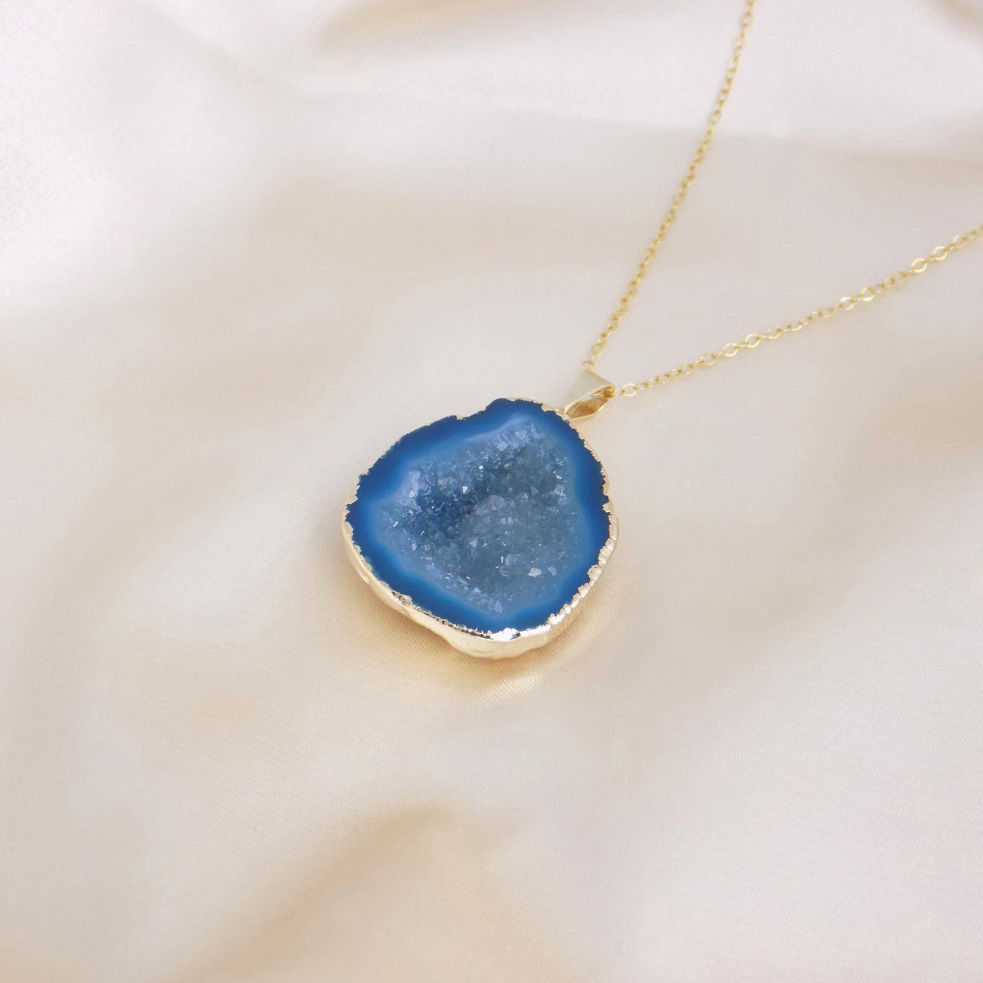 Turquoise Druzy Necklace, Small Geode Pendant, Crystal Pendant Gold Gemstone, Gift For Mom, G13-540