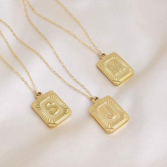 Gold Initial Charm Necklace, Trendy Custom Tag Necklace For Layering, M6-133