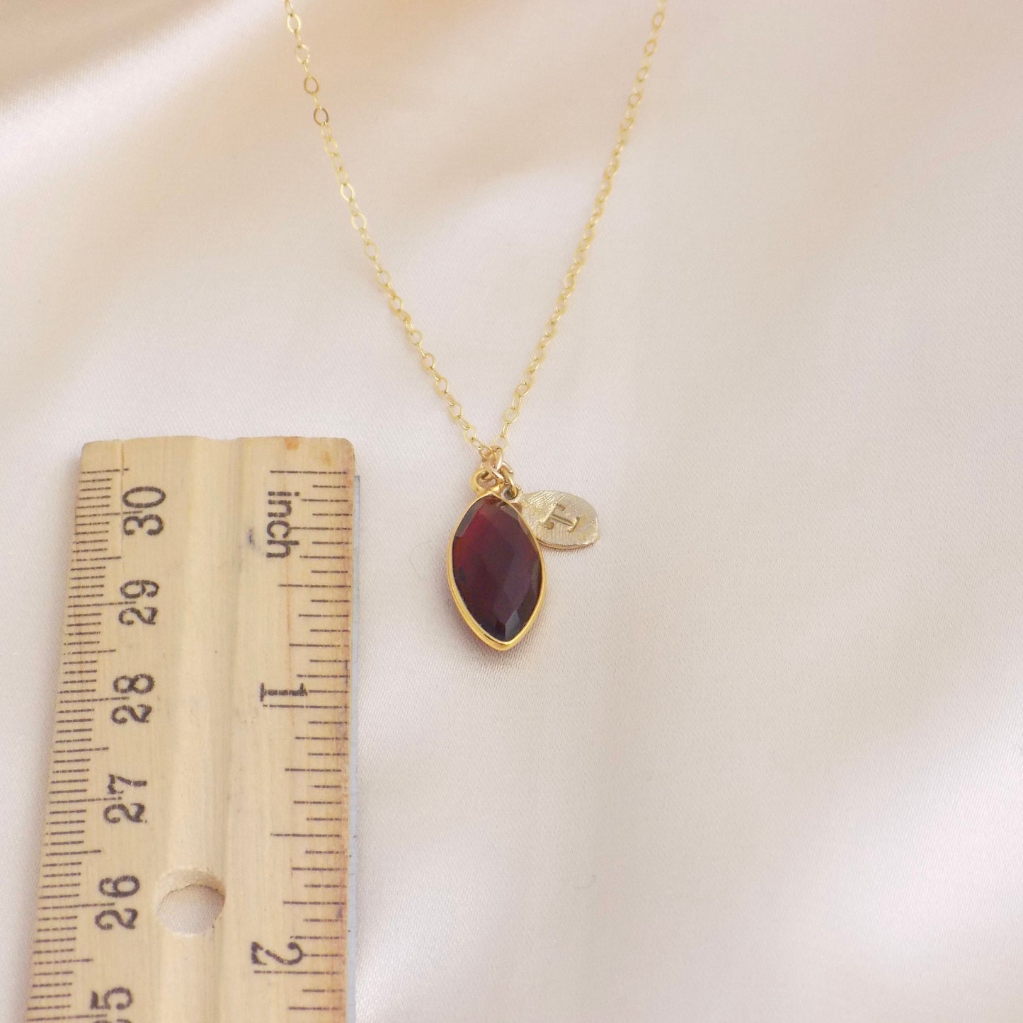 Garnet Necklace Gold Personalized, Dark Red Crystal Pendant, Mothers Day Gift, M6-98