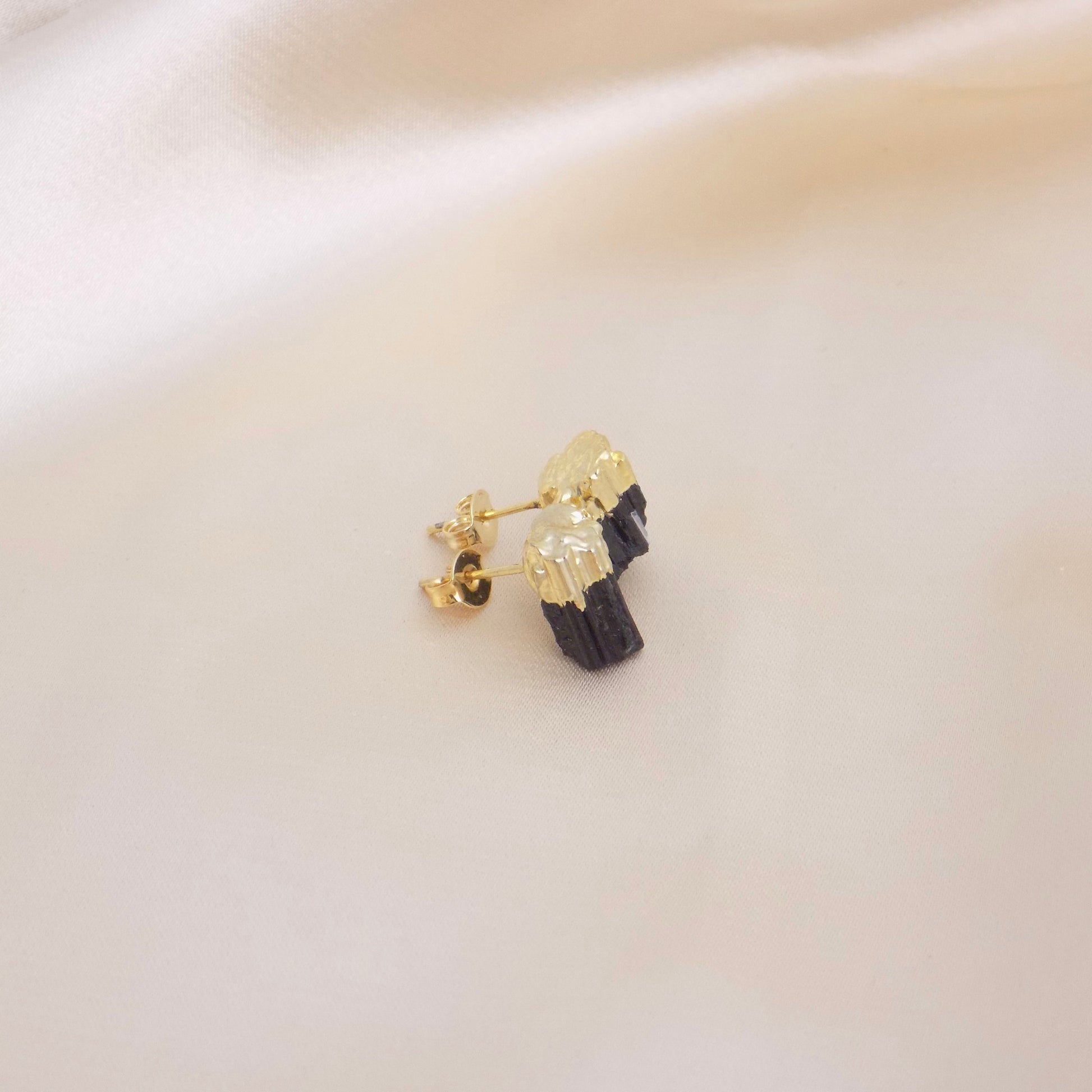 Raw Black Tourmaline Earrings Stud, Boho Chunky Crystal Studs, Gifts For Her, G13-532