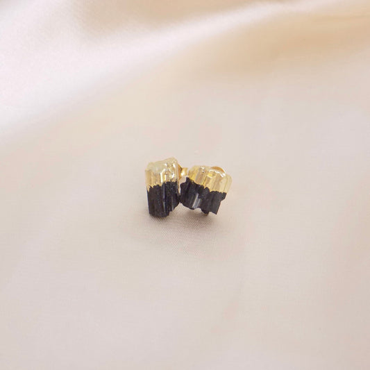 Raw Black Tourmaline Earrings Stud, Boho Chunky Crystal Studs, Gifts For Her, G13-532