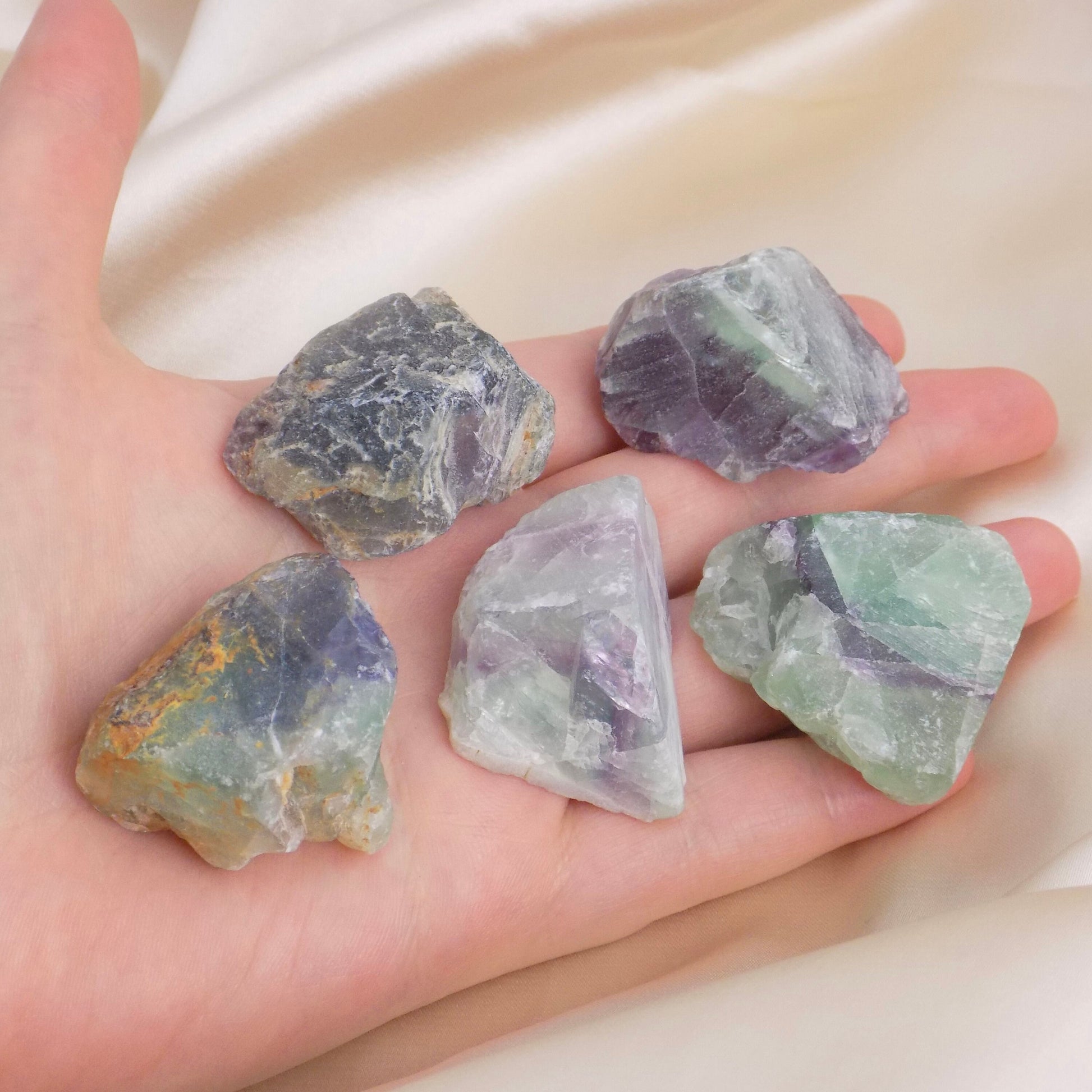 Raw Fluorite Crystal, Rough Rainbow Fluorite Green Purple, Boho Home Decor, Coffee Table Accessories, Healing Crystals Spiritual, M6-111