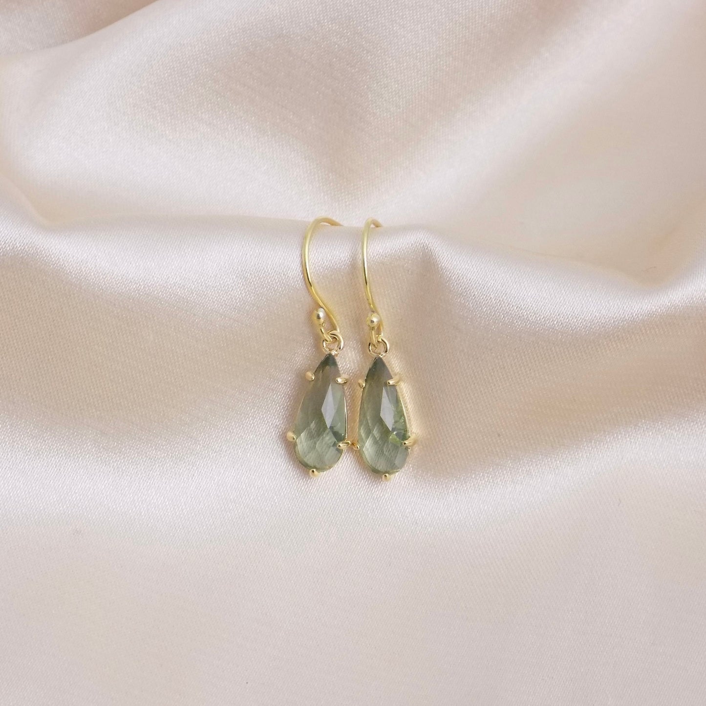 Olive Green Crystal Drop Earrings Gold, Dainty Crystal Dangle, Gifts For Mom, M6-119