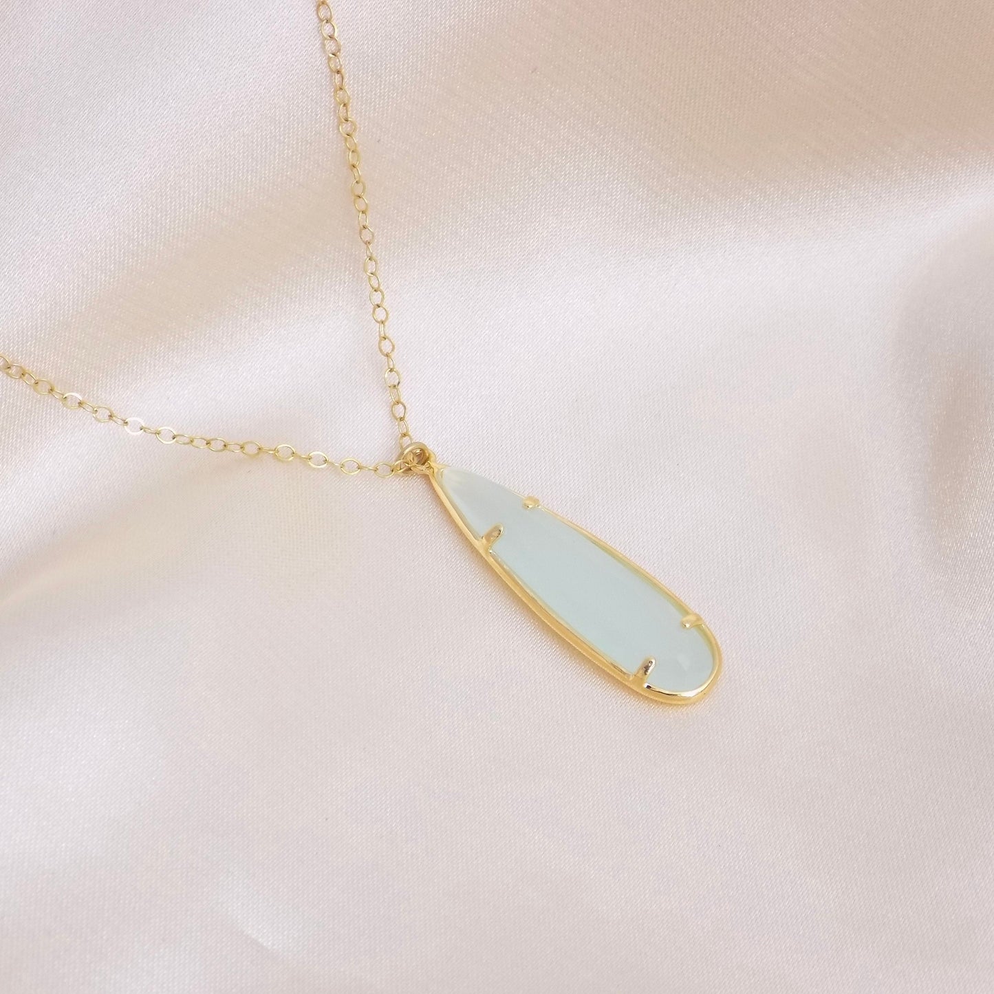 Aqua Chalcedony Gemstone Necklace Gold, Sea Foam Chalcedony Pendant, Christmas Gifts For Her, M6-122