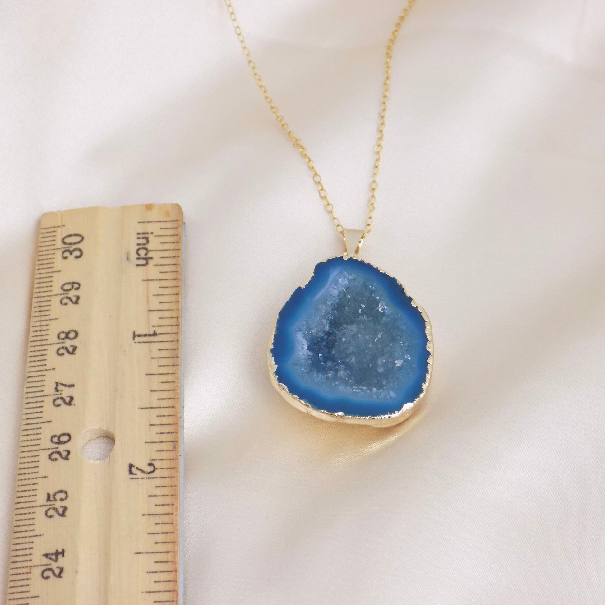 Turquoise Druzy Necklace, Small Geode Pendant, Crystal Pendant Gold Gemstone, Gift For Mom, G13-540