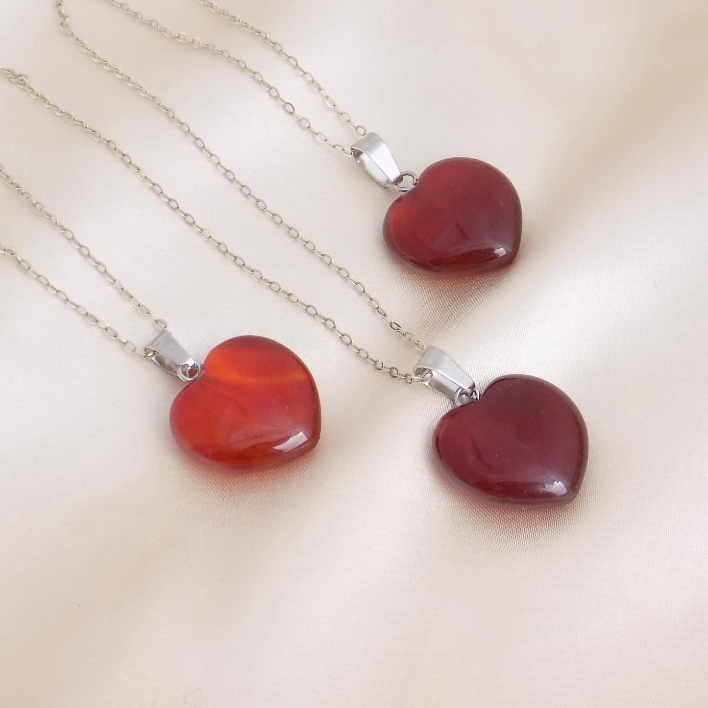 Natural Gemstone Carnelian Heart Necklace on 925 Sterling Silver Chain, Valentines Day Gift Women, M6-132