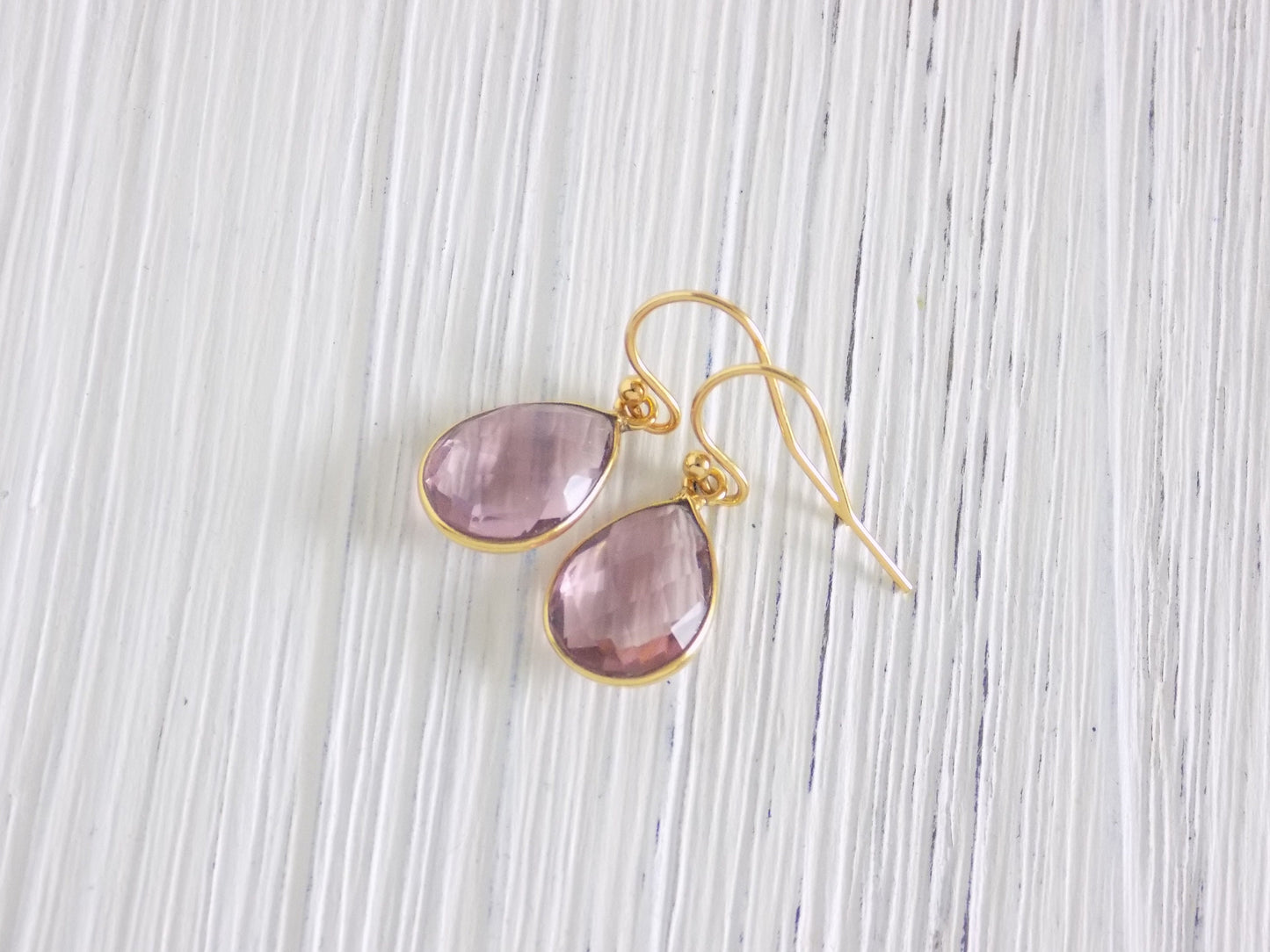 Teardrop Morganite Earrings Gold, Blush Pink Dangle Drop Earring, Gifts For Mom, M2-52