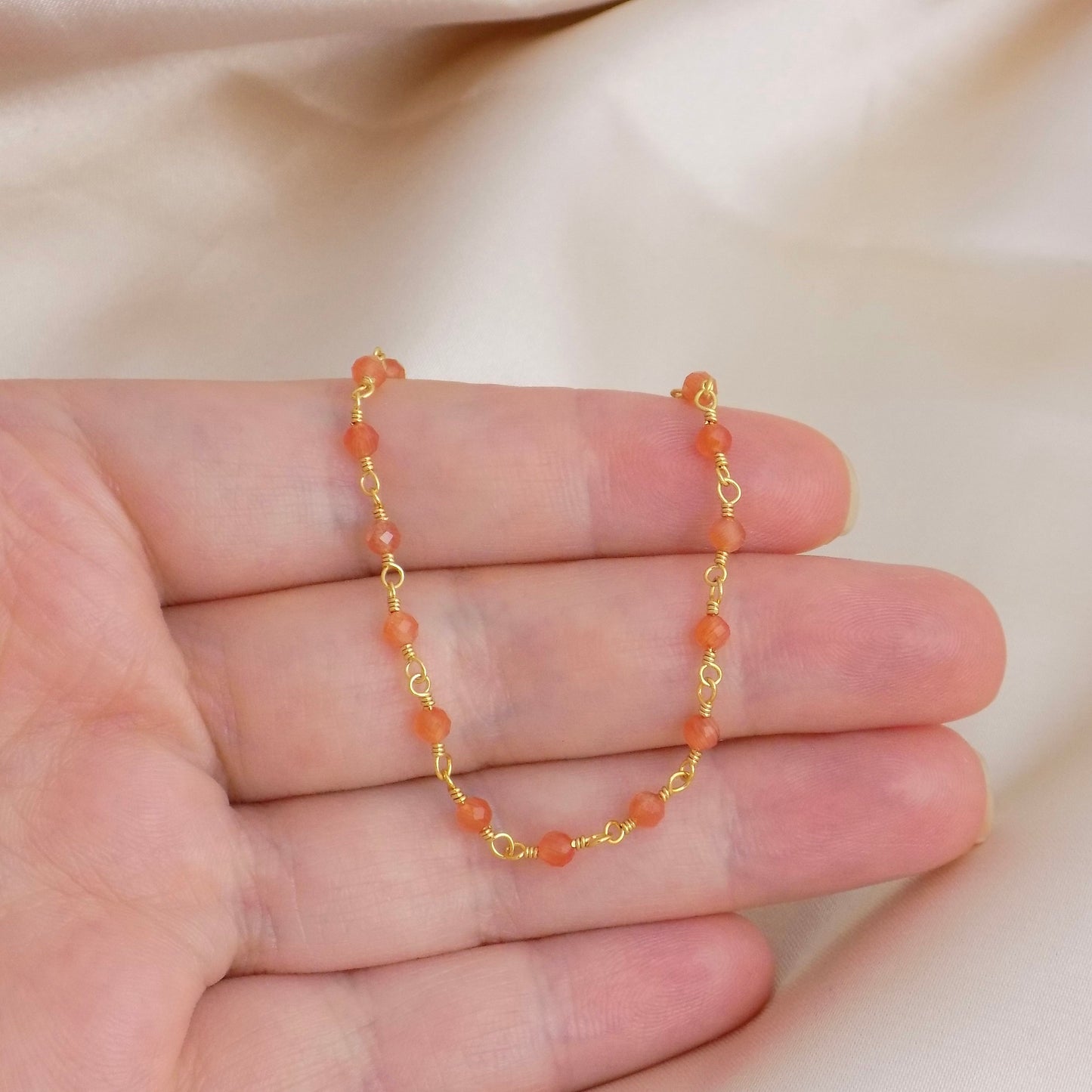 Tiny Carnelian Bracelet, Orange Stone Bracelet Gold, Dainty Super Thin Bracelet, Simple Bracelet Everyday, Gifts For Her, M6-141