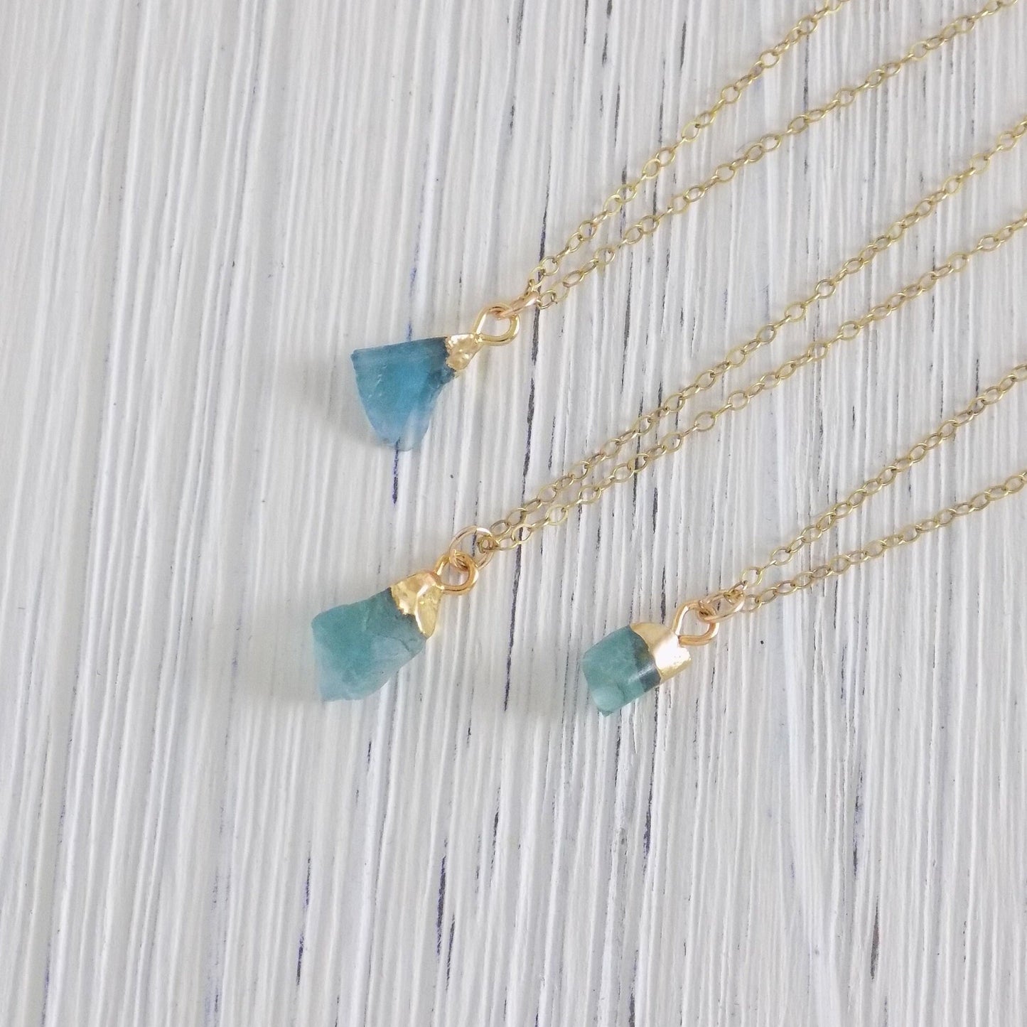 Tiny Raw Fluorite Gemstone Necklace on 14K Gold Filled Chain, M4-36