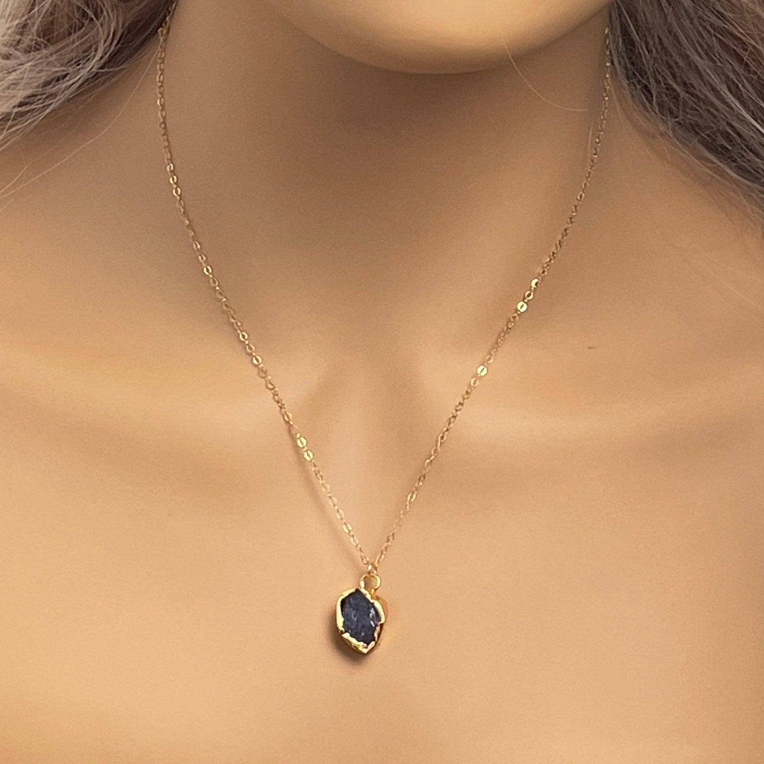 Natural Tanzanite Gemstone Necklace Gold, December Birthstone, Raw Crystals For Women, M6-166
