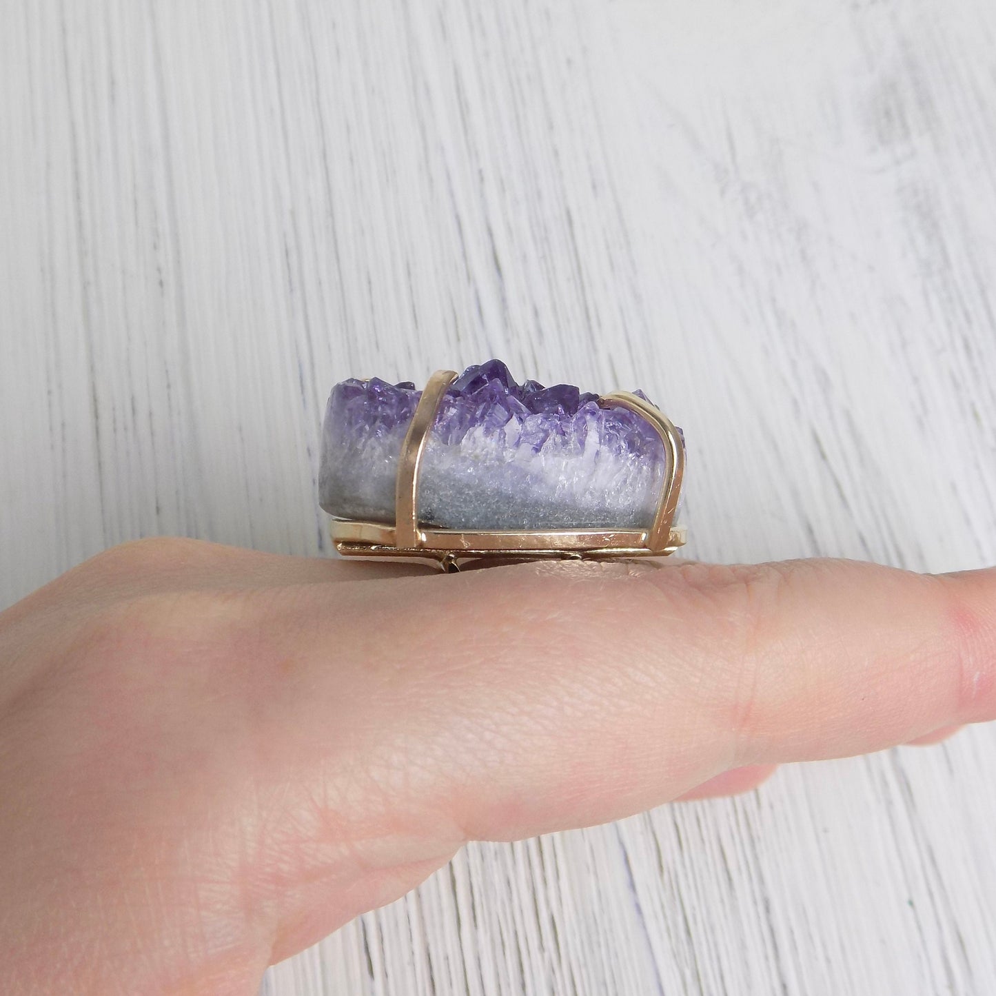 Amethyst Ring Gold, Purple Druzy Ring, Raw Amethyst Ring, Large Crystal Gemstone Ring, Statement Jewelry, Gift For Her, G14-48