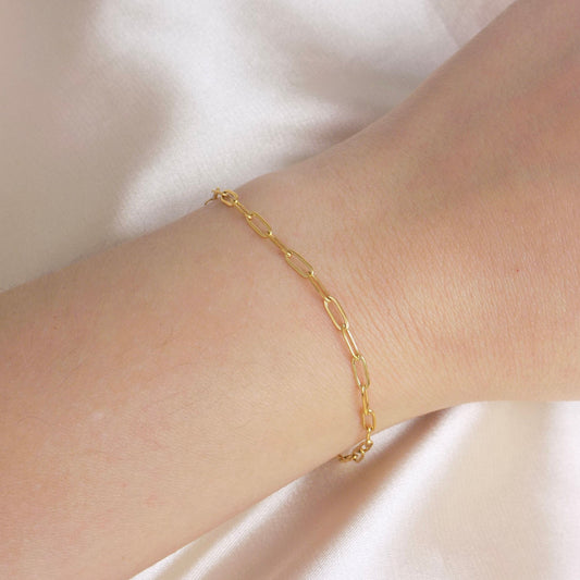 18K Gold Paperclip Chain Bracelet Adjustable Stainless Steel, Delicate Thin Gold Layer, Simple Everyday, M6-167