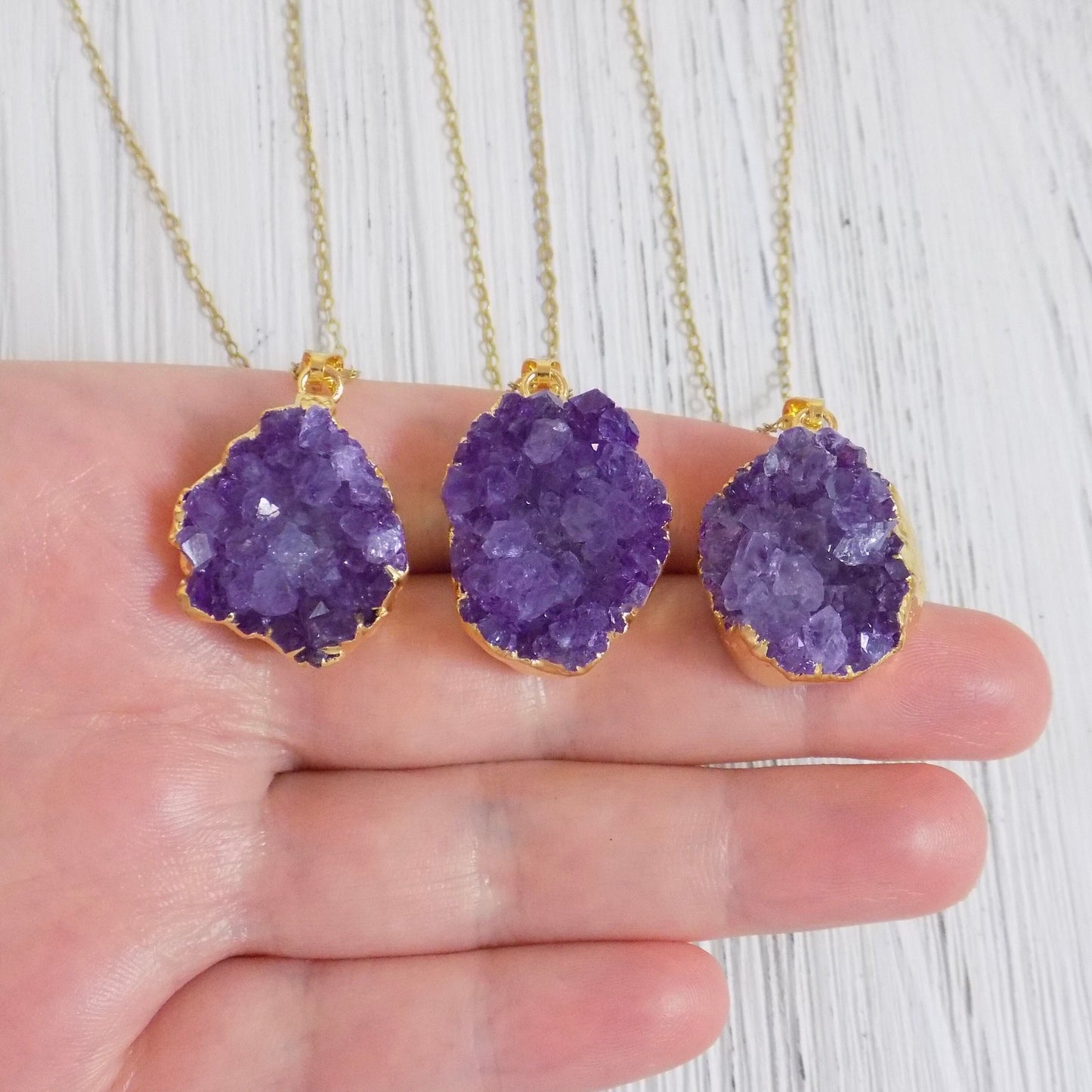 Natural Amethyst Gemstone Necklace Gold, Christmas Gifts For Women, R12-31