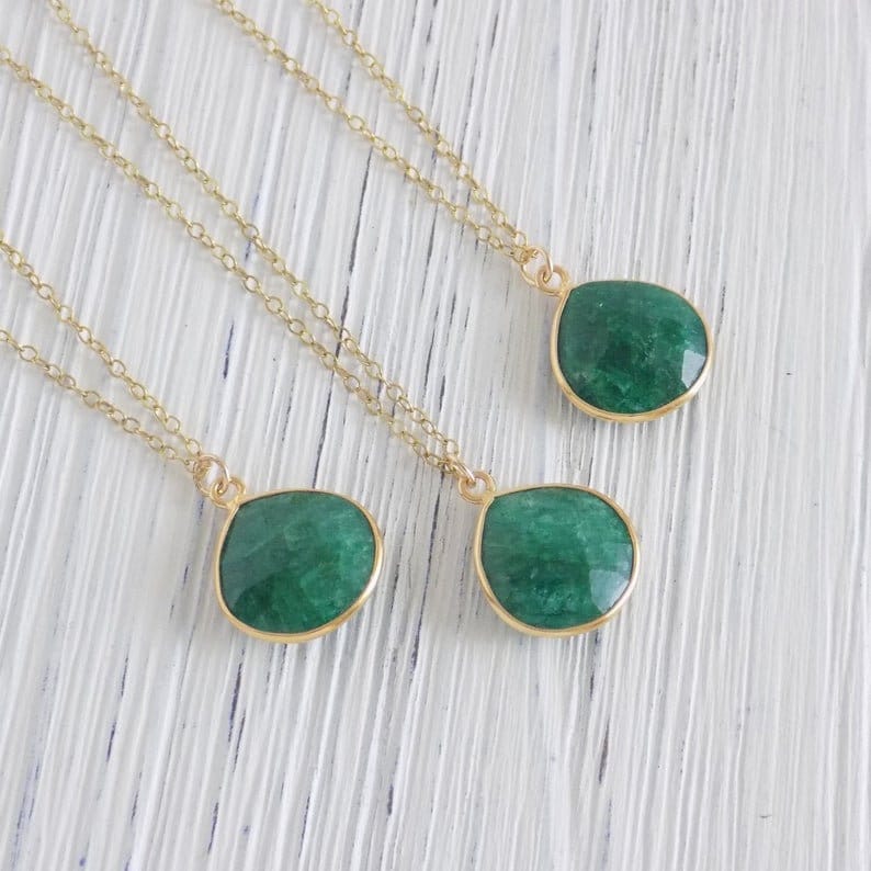 Raw Emerald Necklace - Personalized Emerald Necklace Gold Fill
