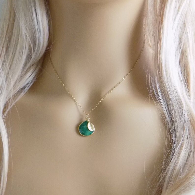 Raw Emerald Necklace - Personalized Emerald Necklace Gold Fill