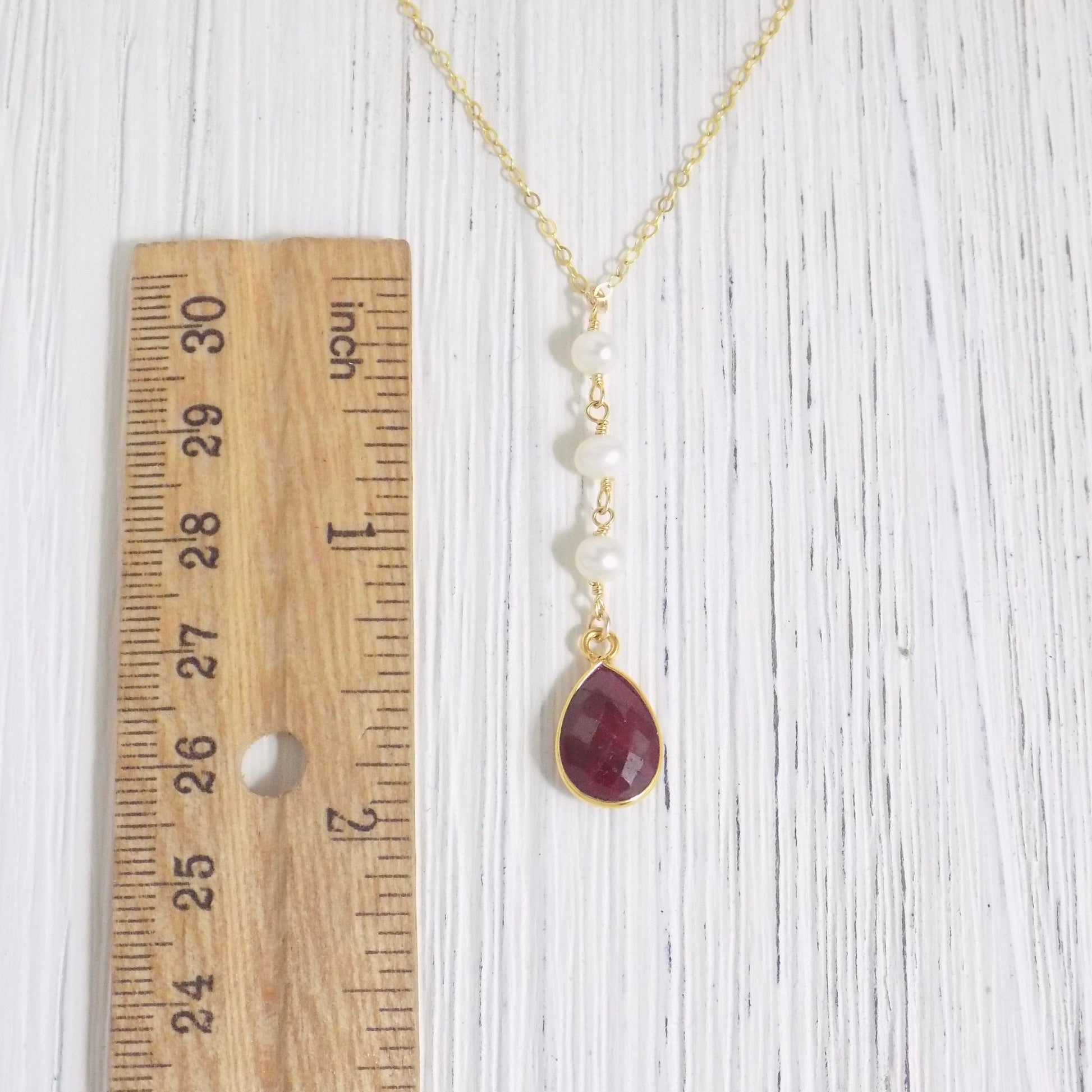 Ruby Necklace - Pearl Y Necklace