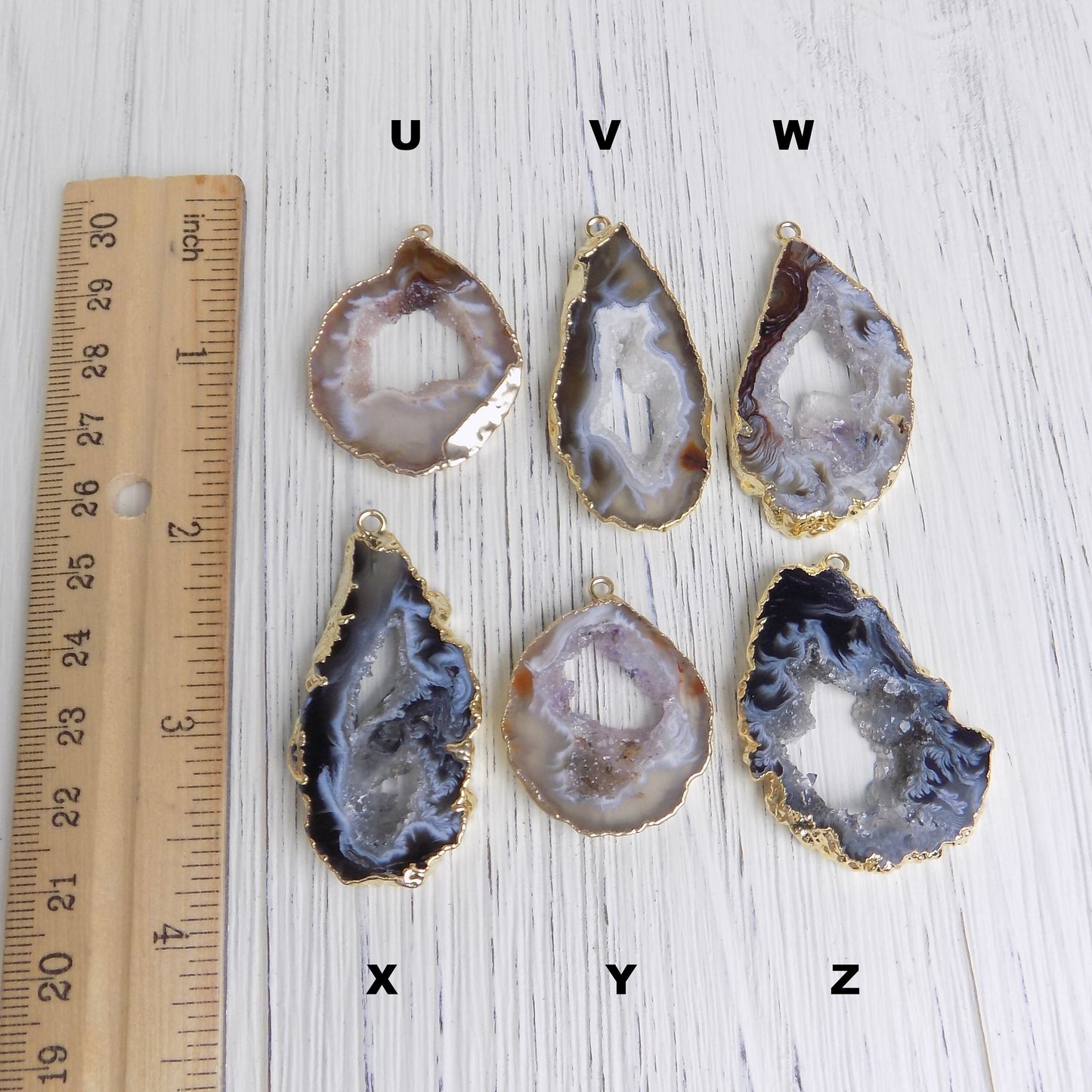 Natural Geode Necklace Gold, Large Geode Pendant, Geode Slice, Druzy Pendant, Gray Geode Slice, Long Layer, Custom Personalized Gift G13-15