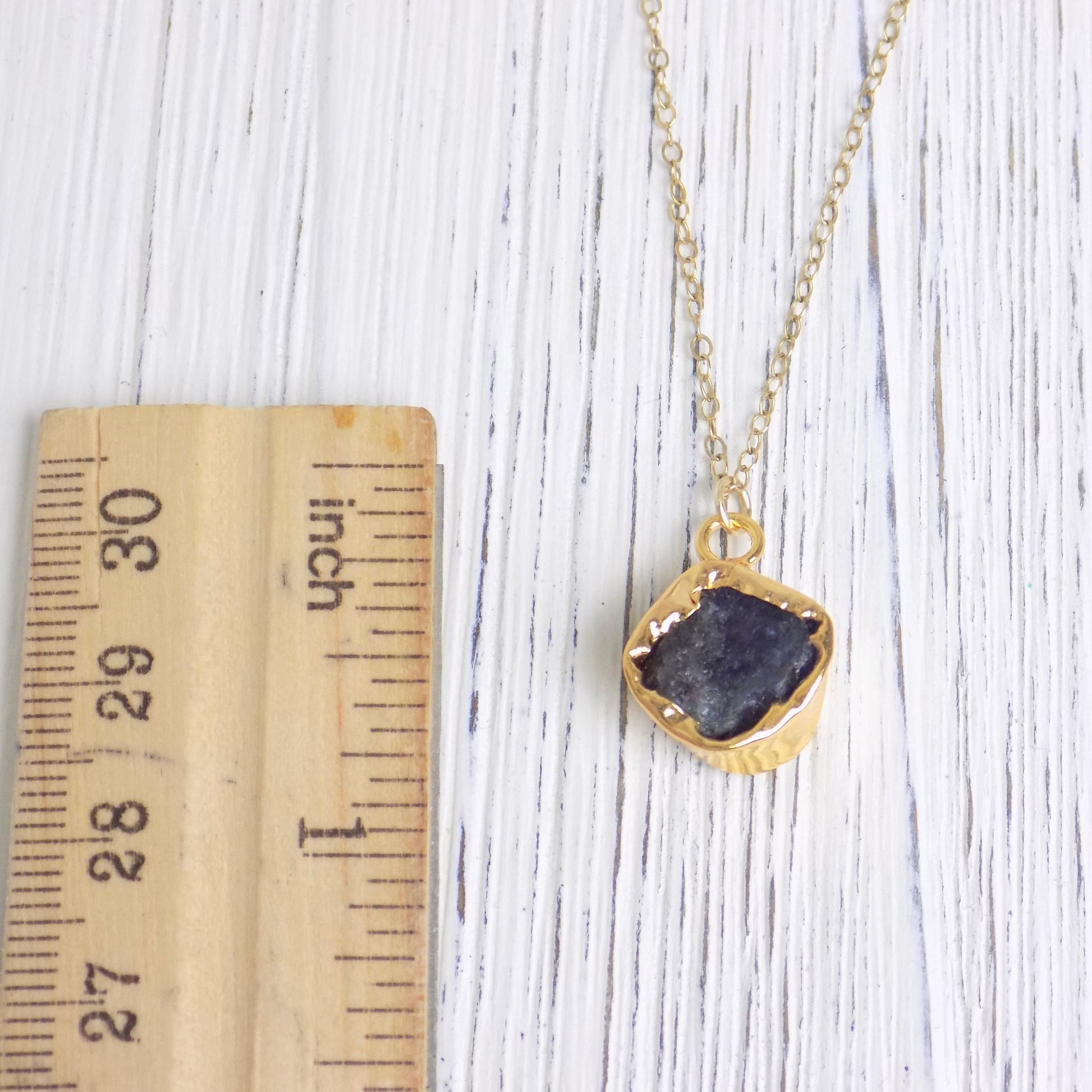 Raw Tanzanite Necklace Gold, Dark Blue Crystal Pendant, Christmas Gift For Her, G14-179