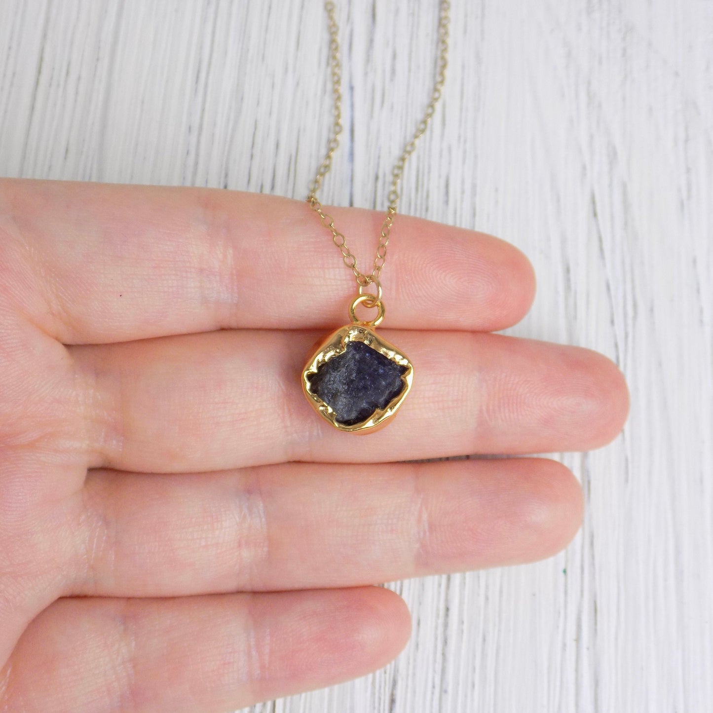 Raw Tanzanite Necklace Gold, Dark Blue Crystal Pendant, Christmas Gift For Her, G14-179