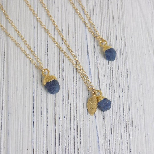 Tiny Raw Sapphire Necklace, Personalized Sapphire Necklace Gold Fill, September Birthstone Necklace, Genuine Sapphire, Birthday Gift, M5-610