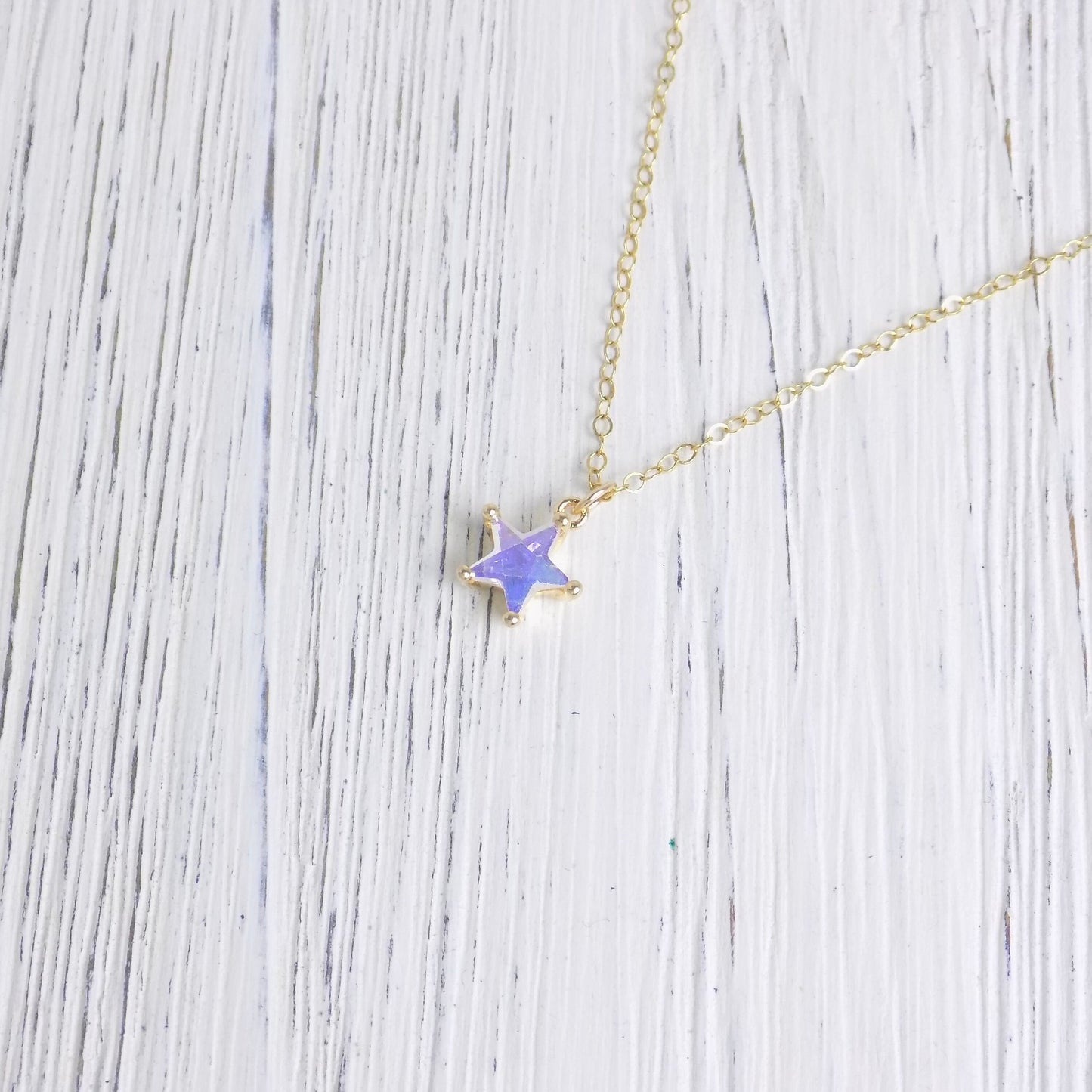 Valentines Day Gift, Tiny Star Necklace, Purple Aura Quartz Charm Necklace For Layering, 14K Gold Filled Chain, M6-27