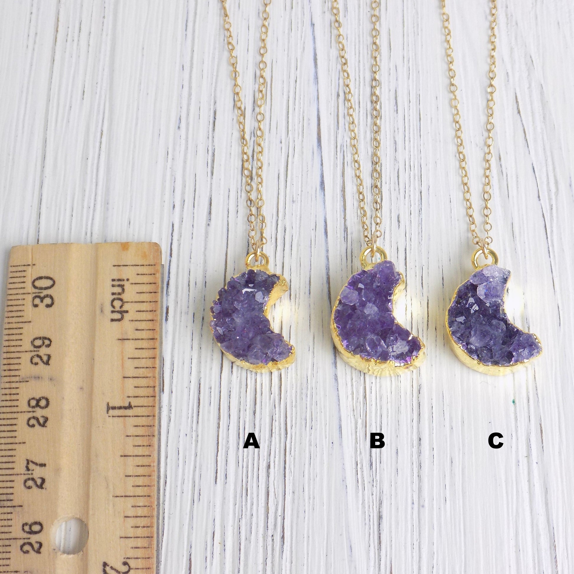 Amethyst Moon Necklace Gold, Crescent Moon, Purple Druzy Pendant Small, Christmas Gifts For Her, R14-02
