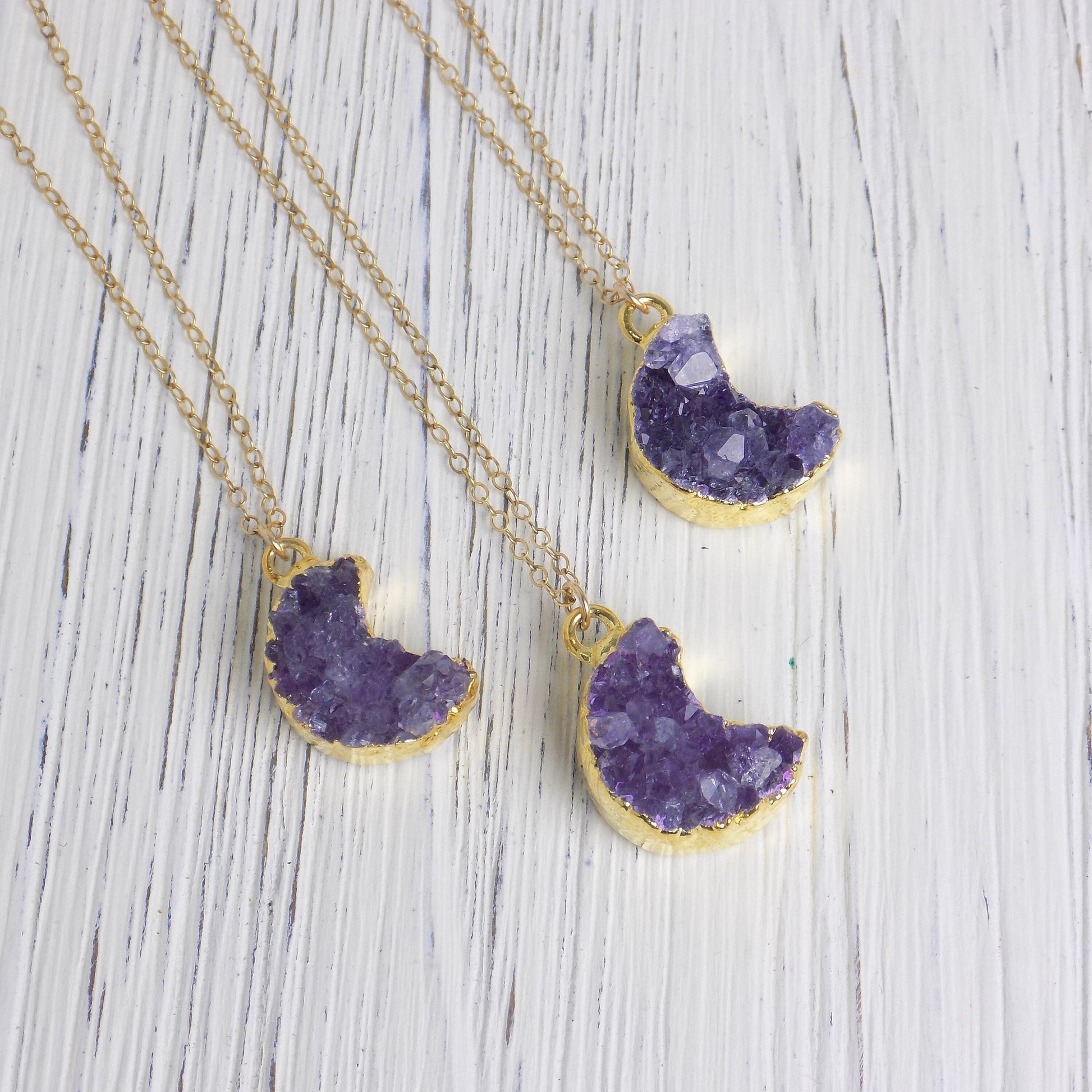Amethyst Moon Necklace Gold, Crescent Moon, Purple Druzy Pendant Small, Christmas Gifts For Her, R14-02