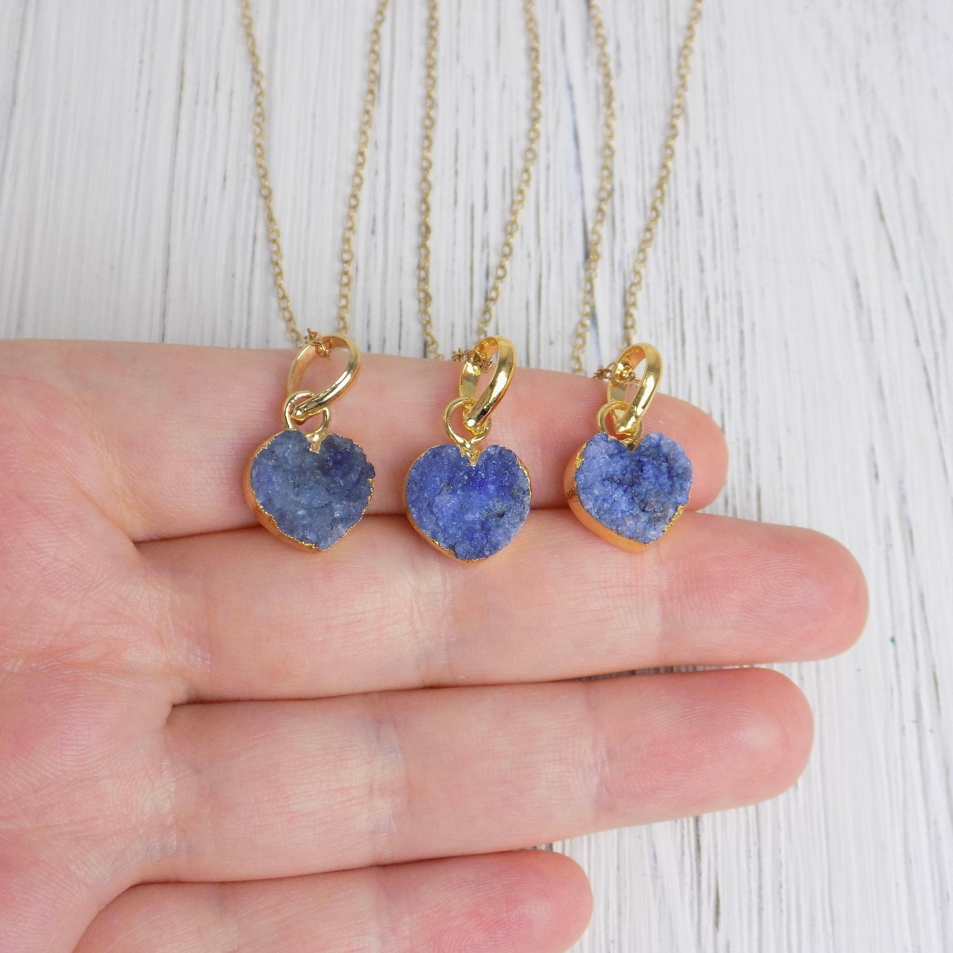Heart Crystal Necklace, Blue Druzy Pendant, Gift For Her, M6-161