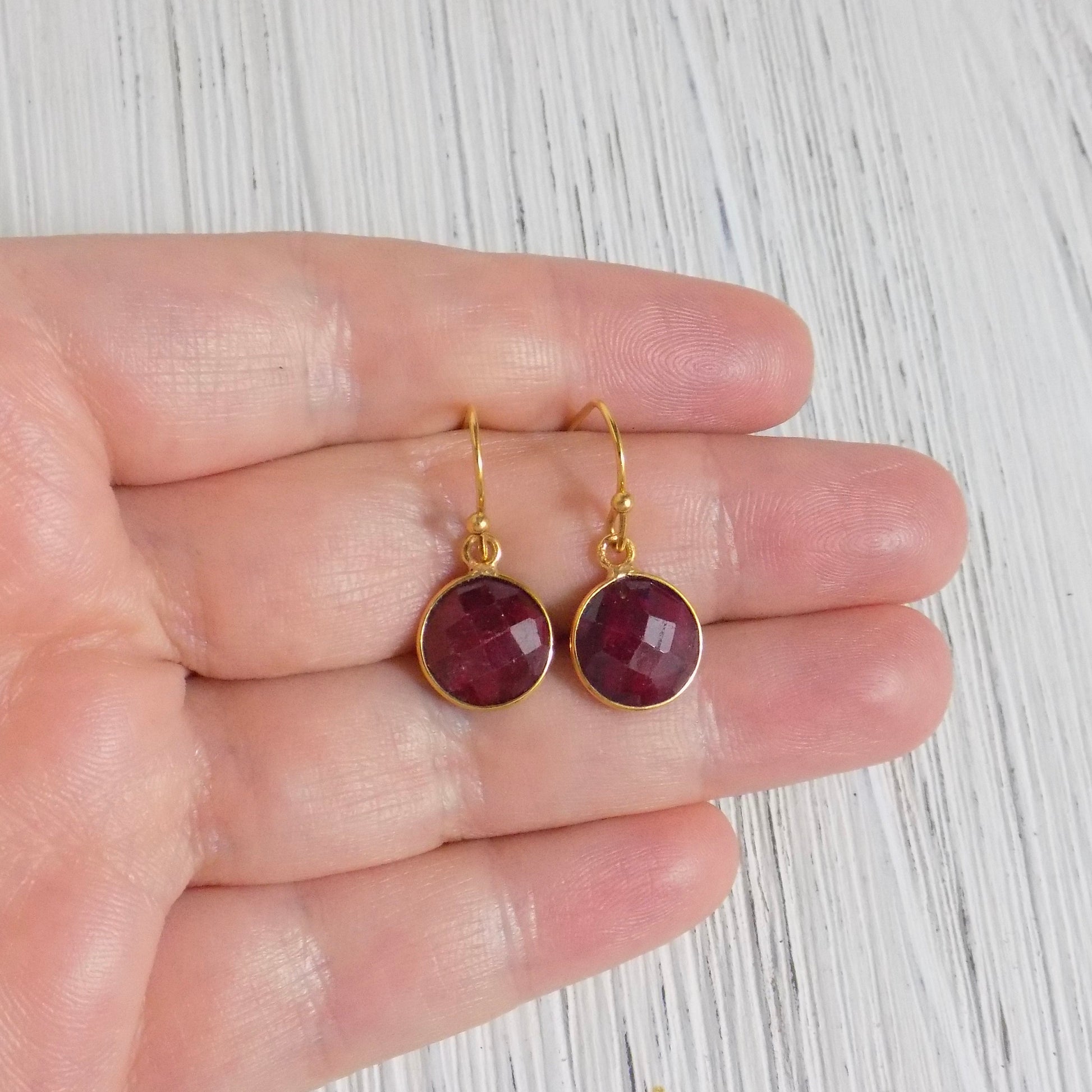 Small Raw Ruby Drop Earrings Gold, Natural Gemstone Jewelry Gifts For Women, M4-96
